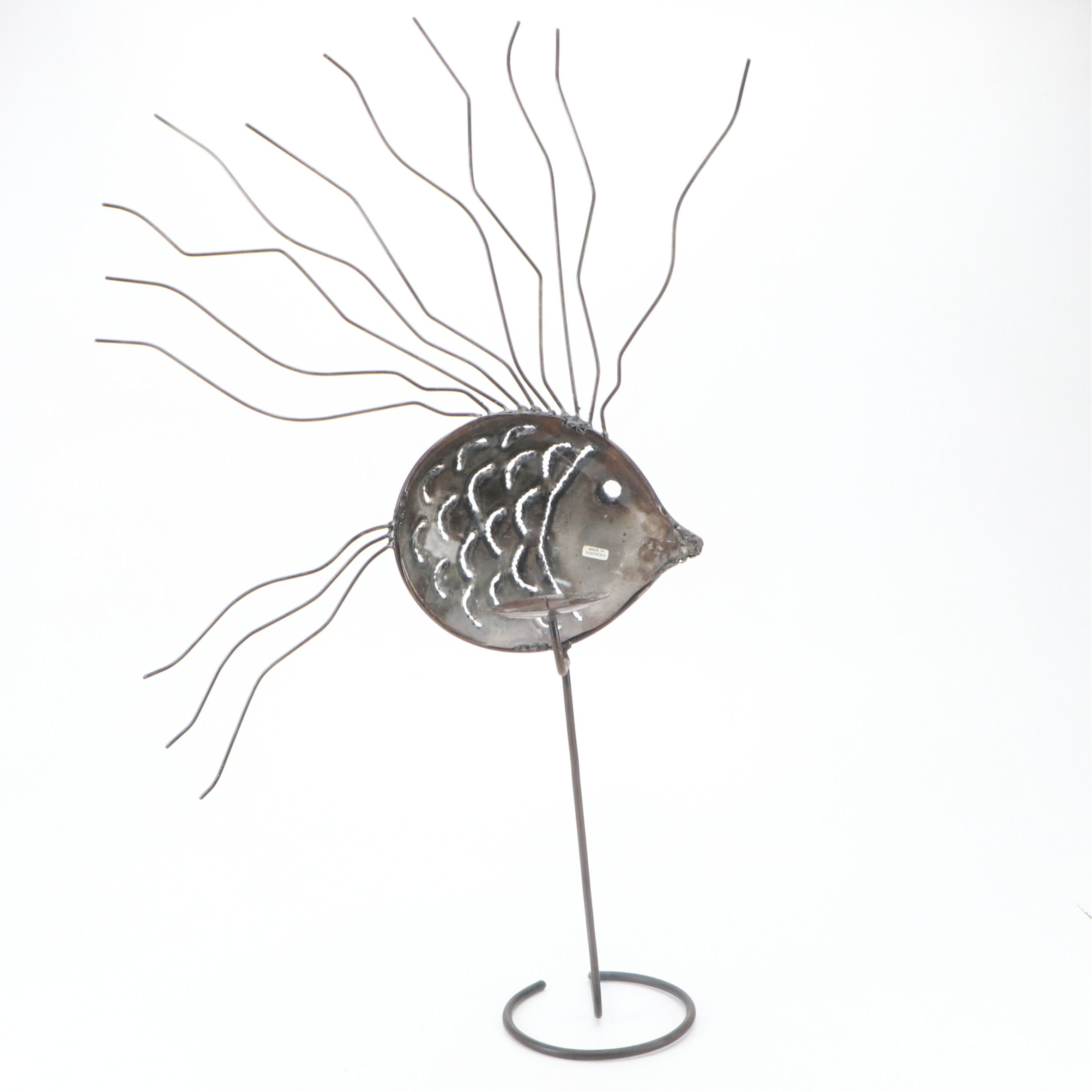 Contemporary Metal Fish Pillar Candle Holder with Crackle Painted Ceramic Vases