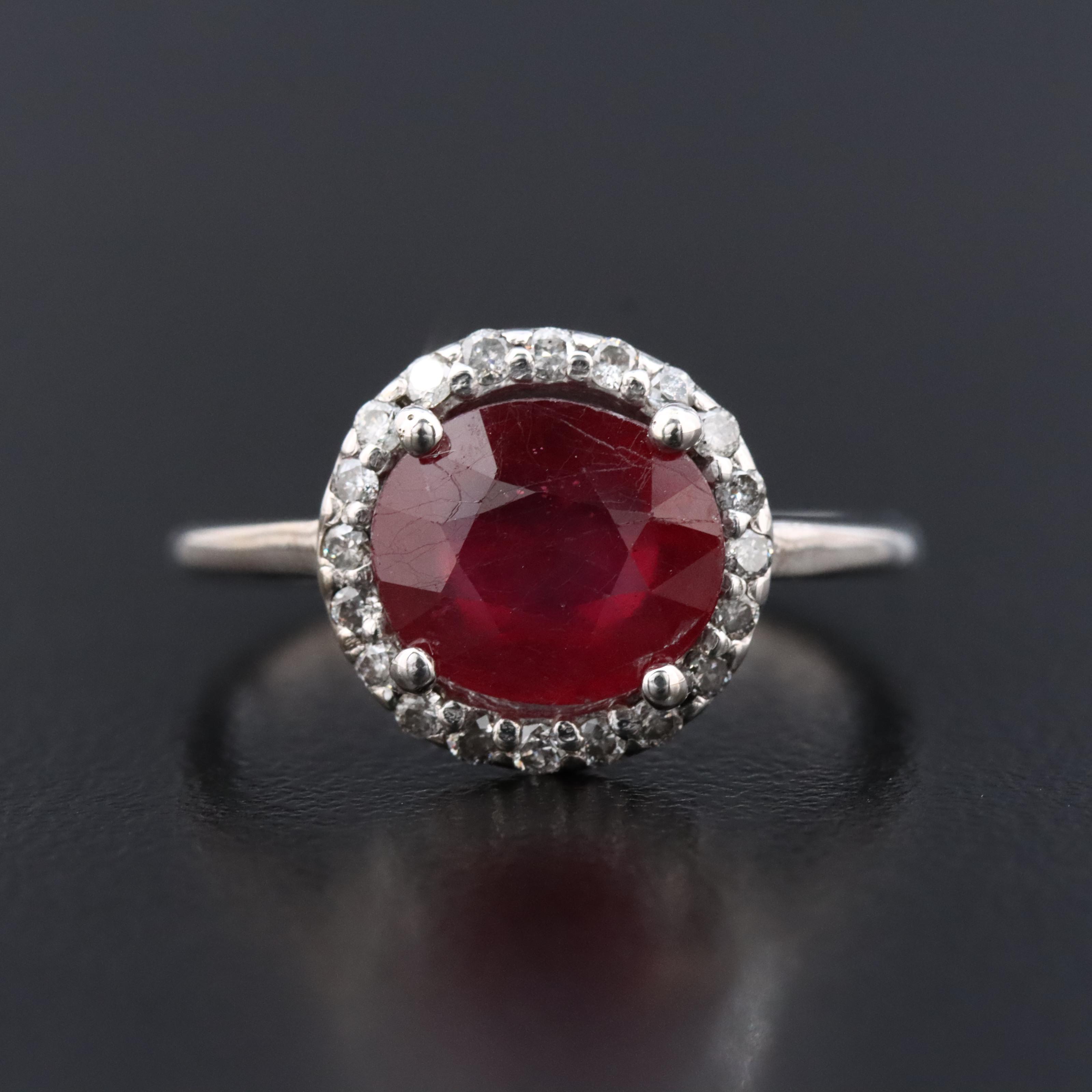 14K Filled Corundum and Diamond Halo Ring