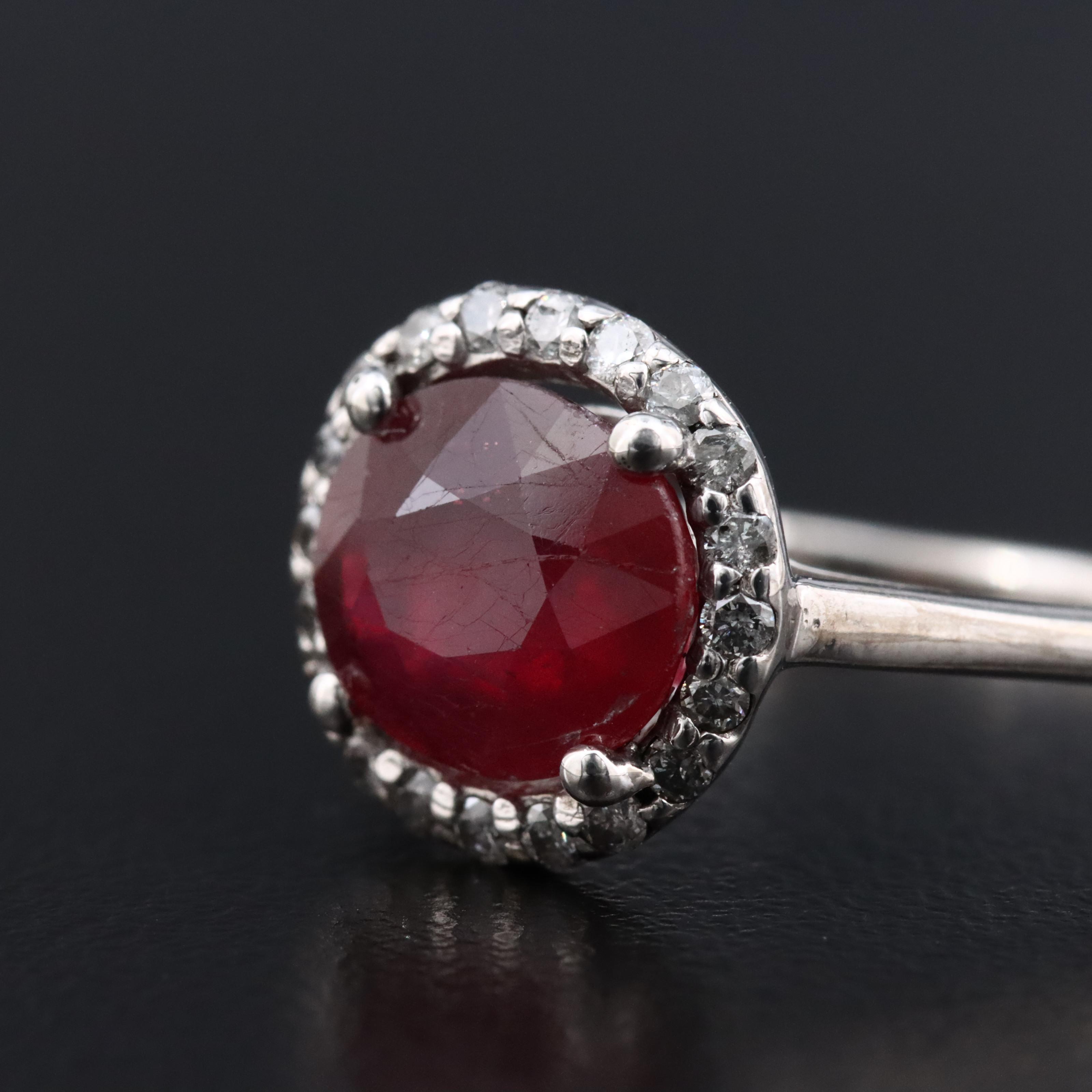 14K Filled Corundum and Diamond Halo Ring