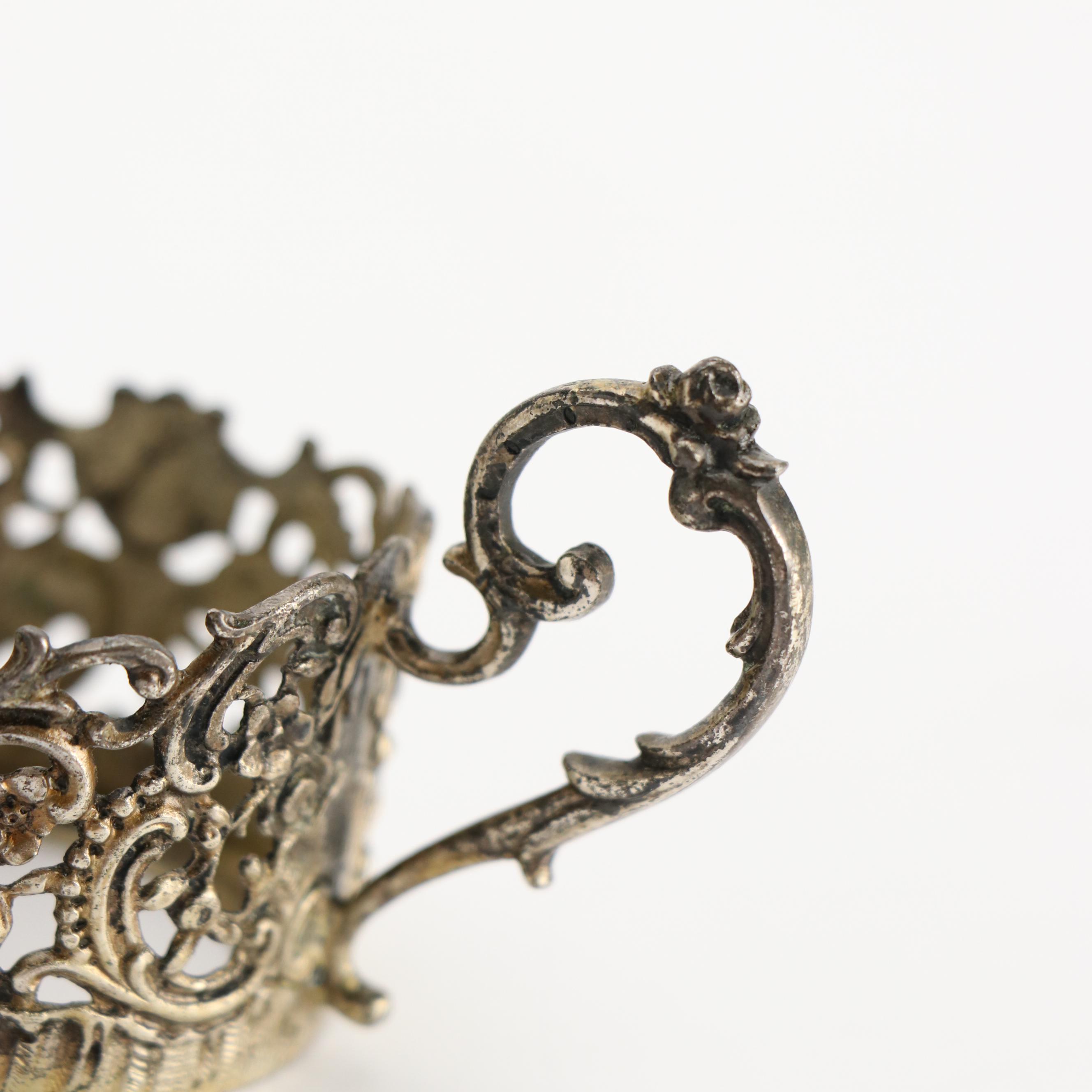 German Baroque Style 800 Silver and Porcelain Demitasse Cups