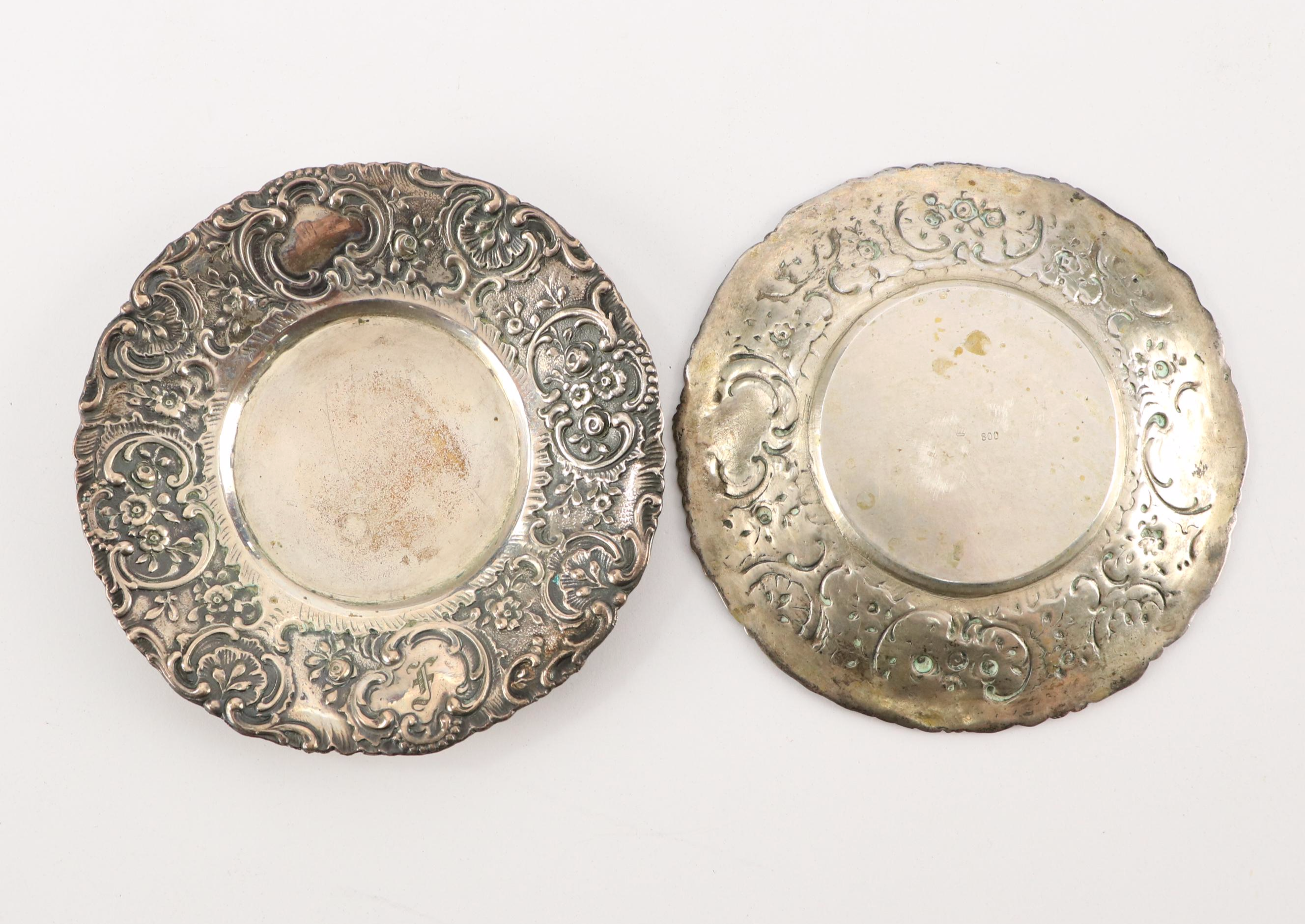 German Baroque Style 800 Silver and Porcelain Demitasse Cups