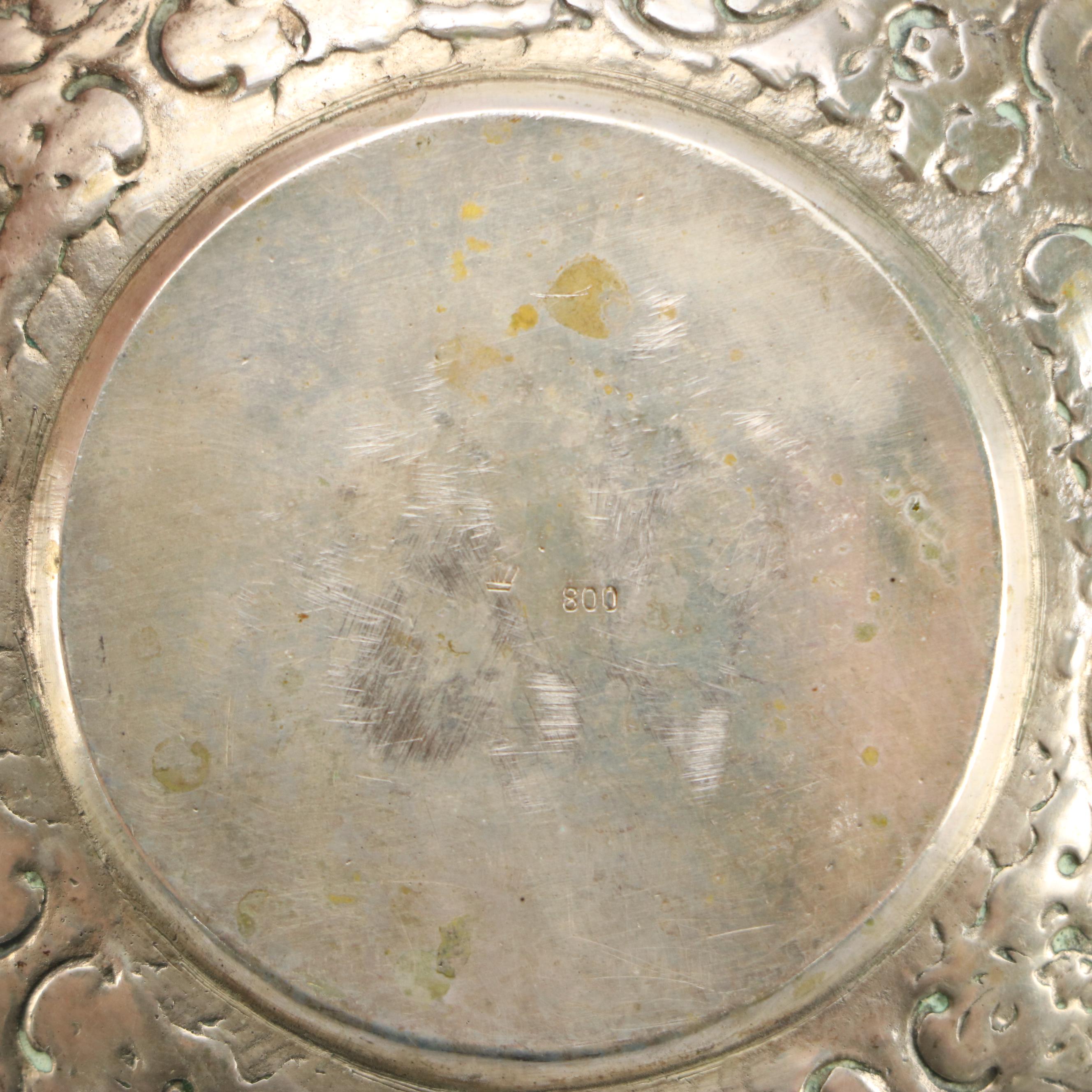 German Baroque Style 800 Silver and Porcelain Demitasse Cups