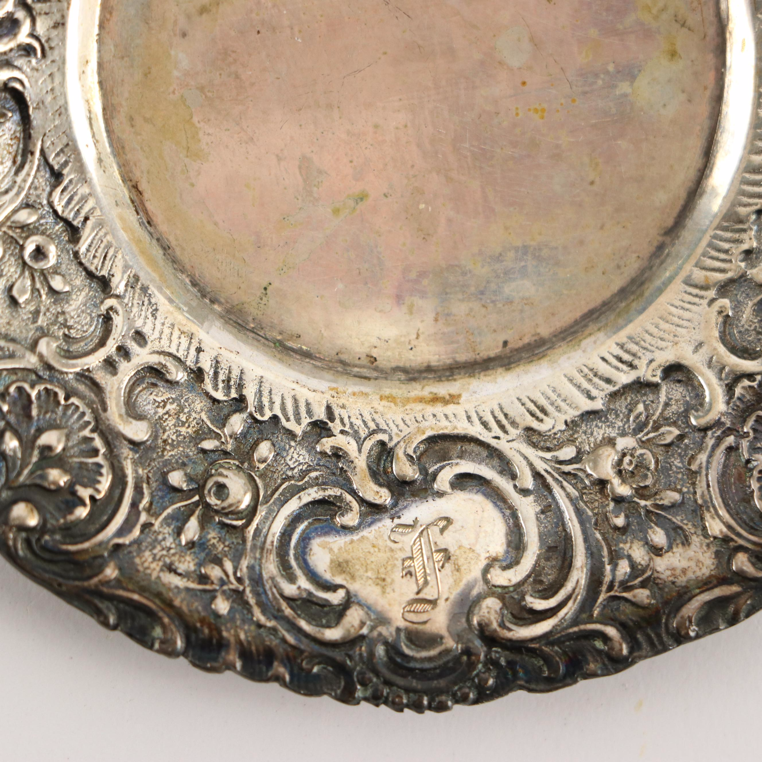 German Baroque Style 800 Silver and Porcelain Demitasse Cups