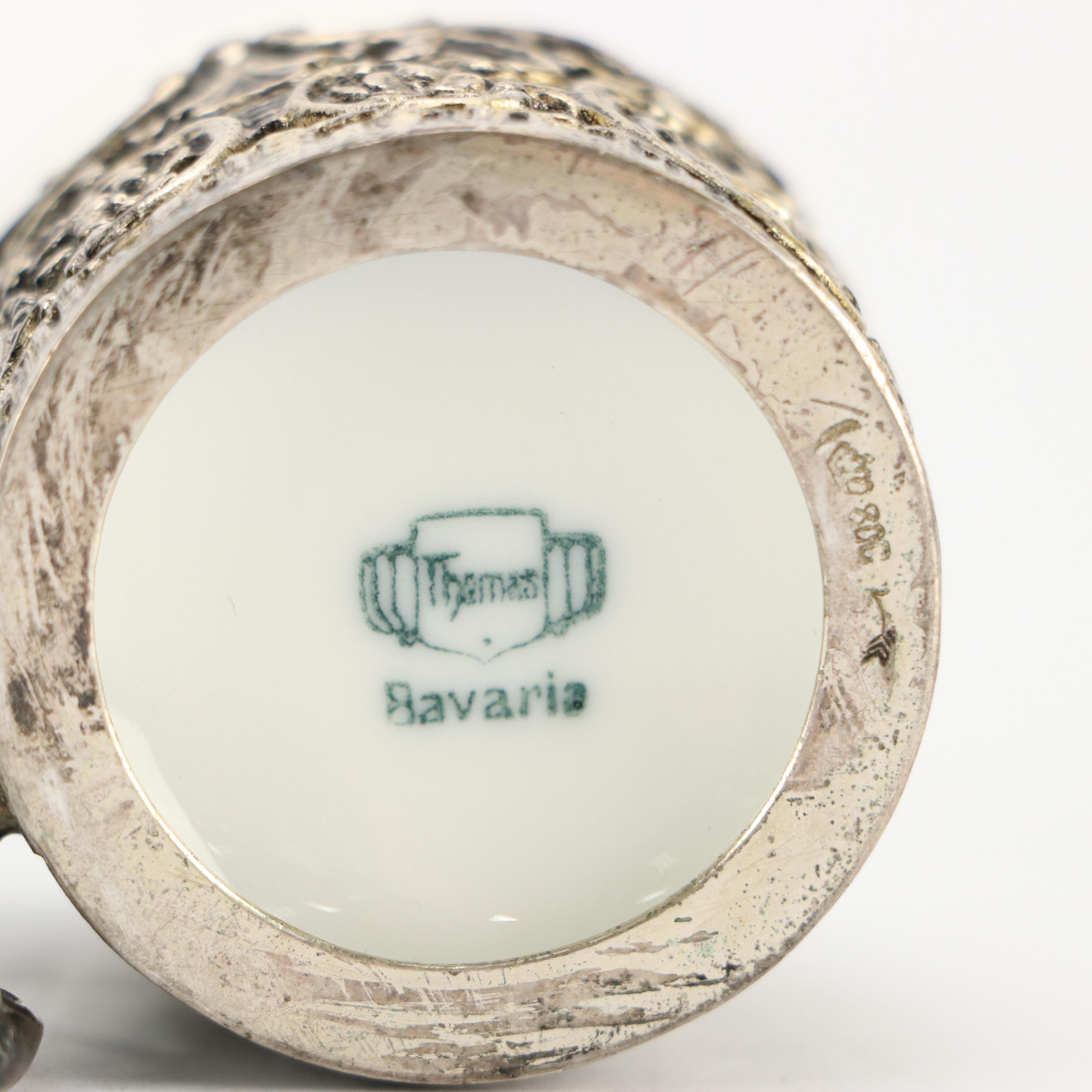 German Baroque Style 800 Silver and Porcelain Demitasse Cups