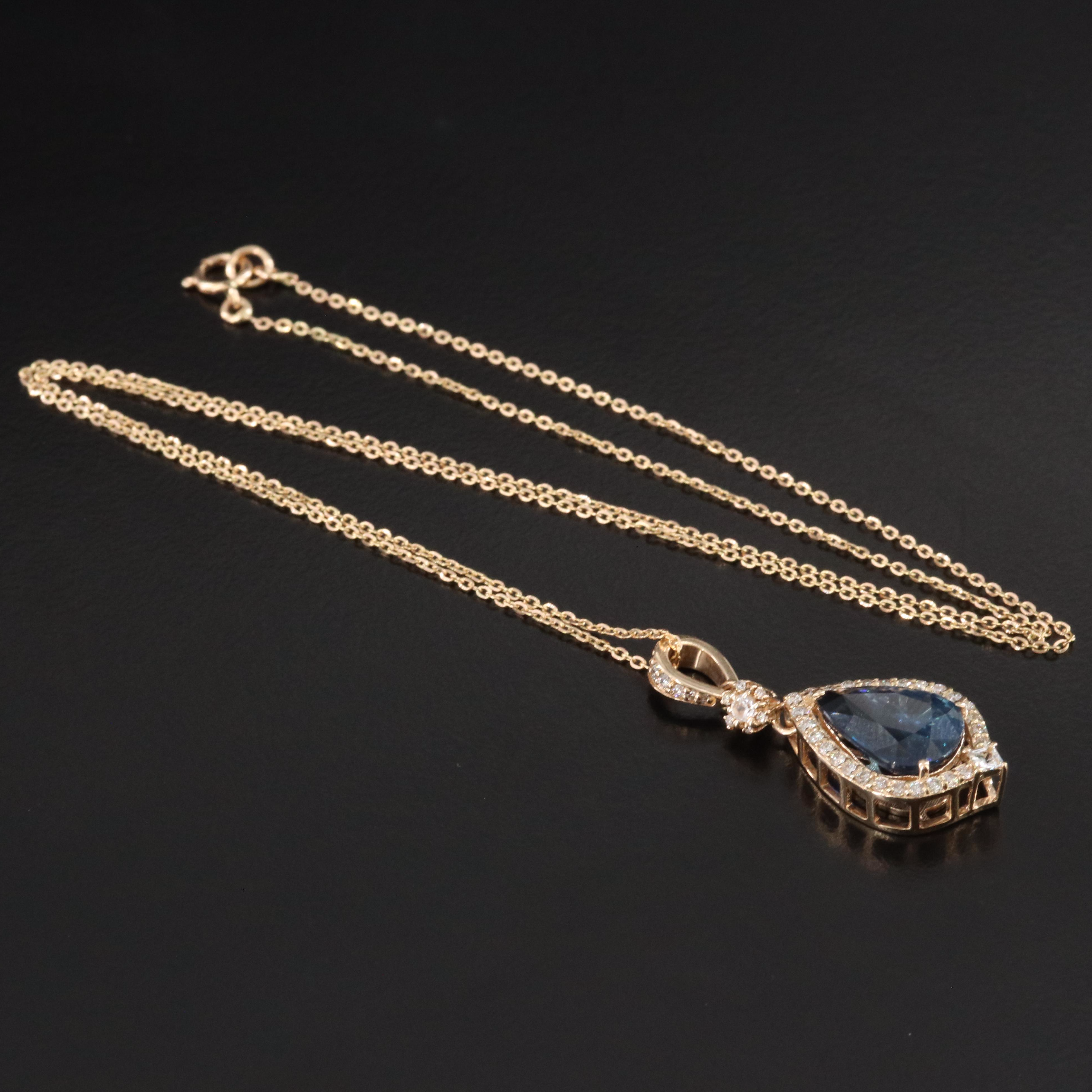 14K 3.67 CTW Sapphire and White Sapphire Pendant Necklace with IGI Report