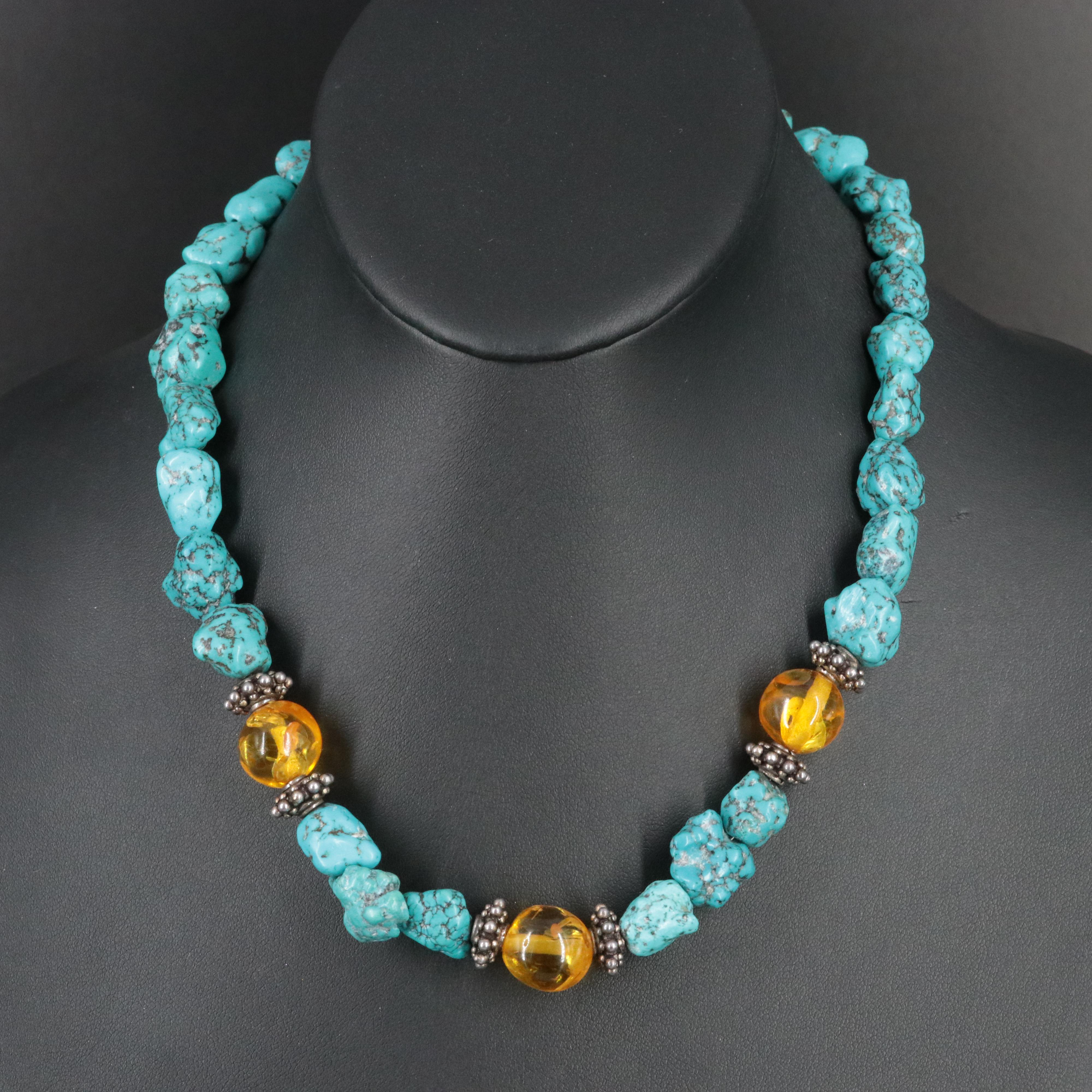 Sterling Turquoise and Copal Necklace