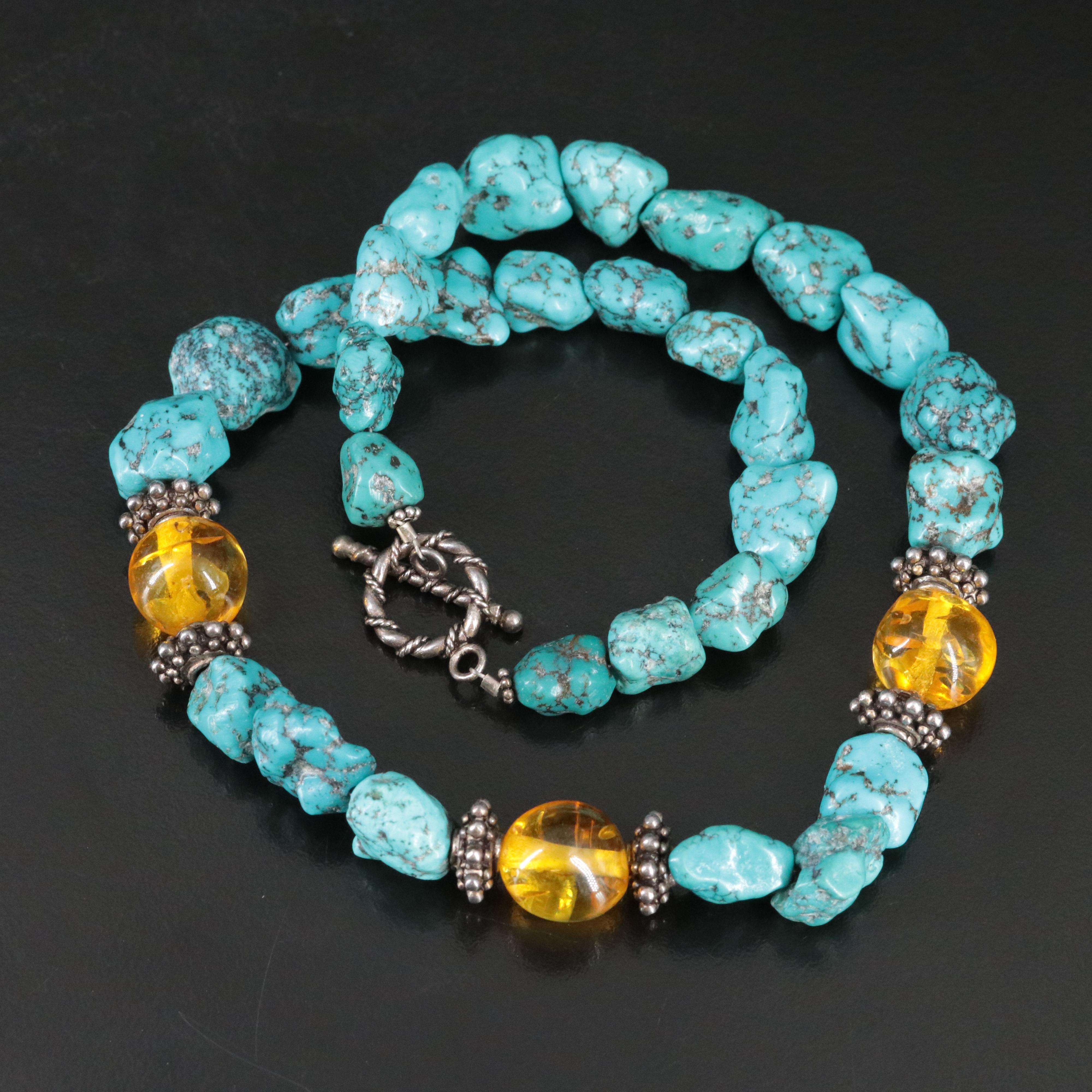 Sterling Turquoise and Copal Necklace
