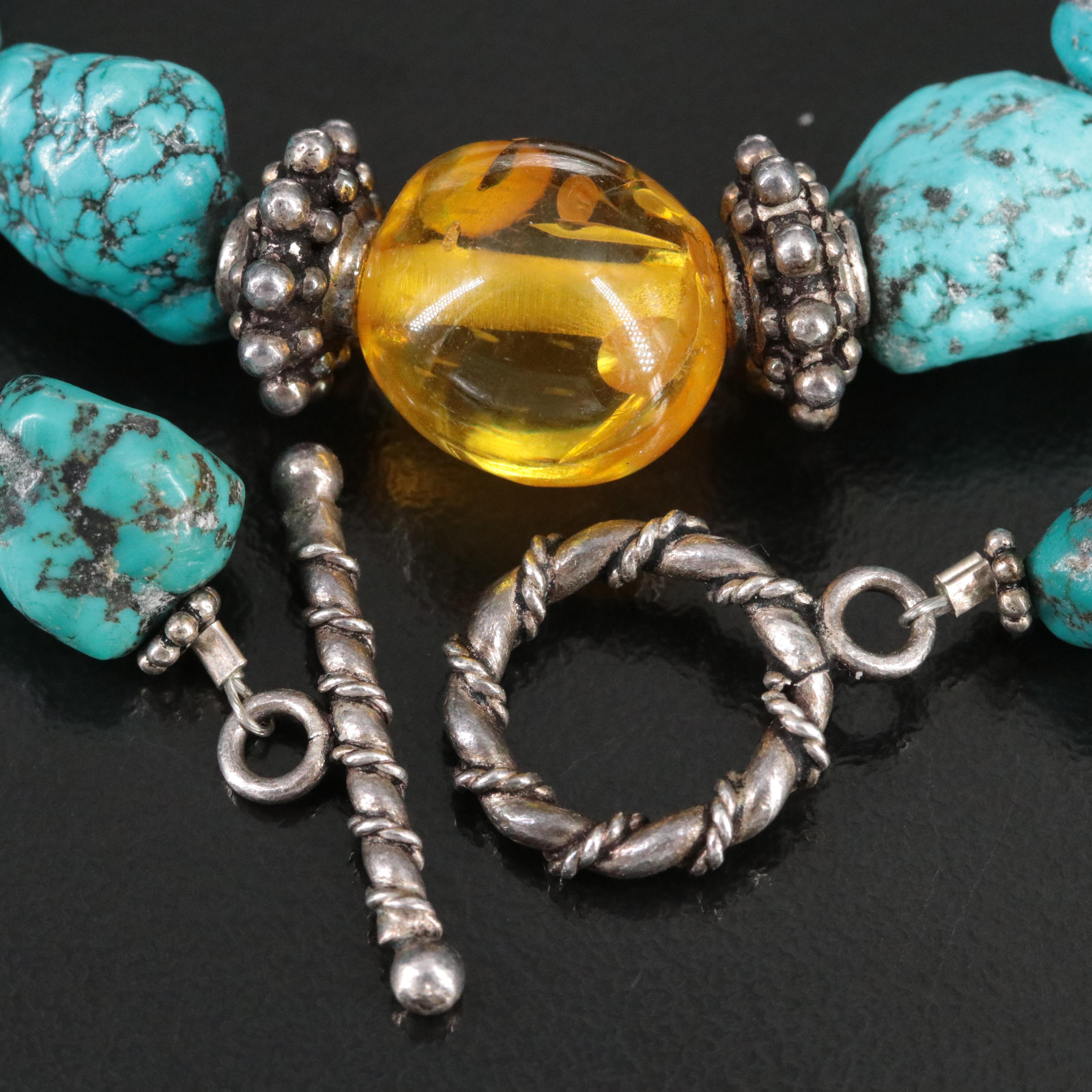 Sterling Turquoise and Copal Necklace