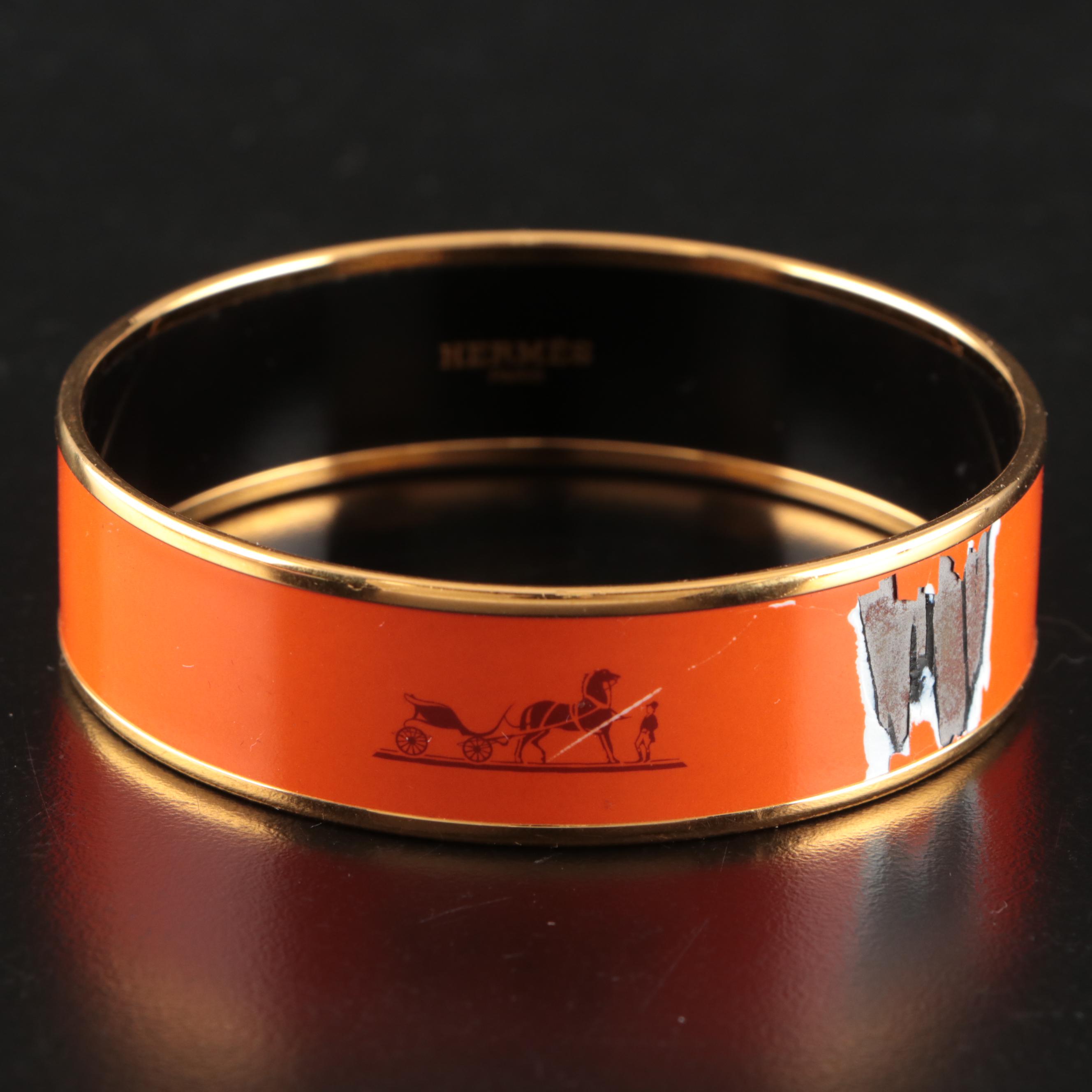 Hermès Calèche Wide Enamel Bangle Bracelet