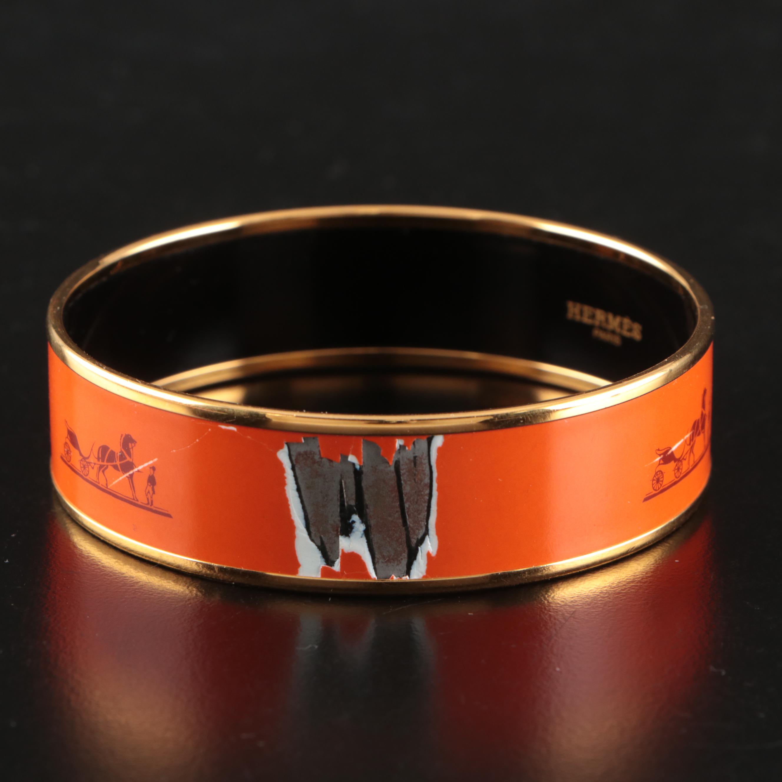 Hermès Calèche Wide Enamel Bangle Bracelet