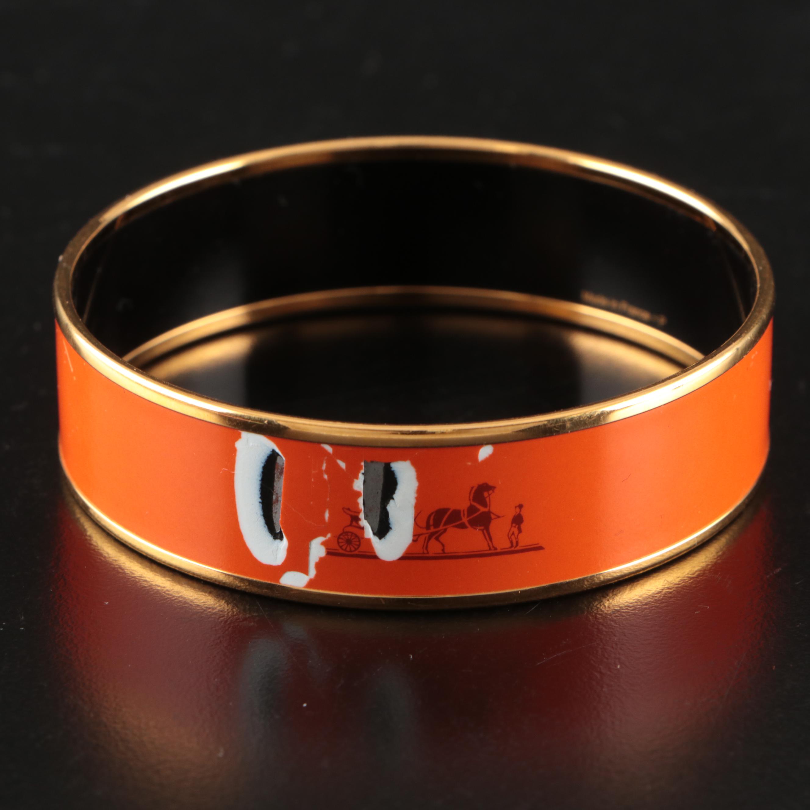 Hermès Calèche Wide Enamel Bangle Bracelet