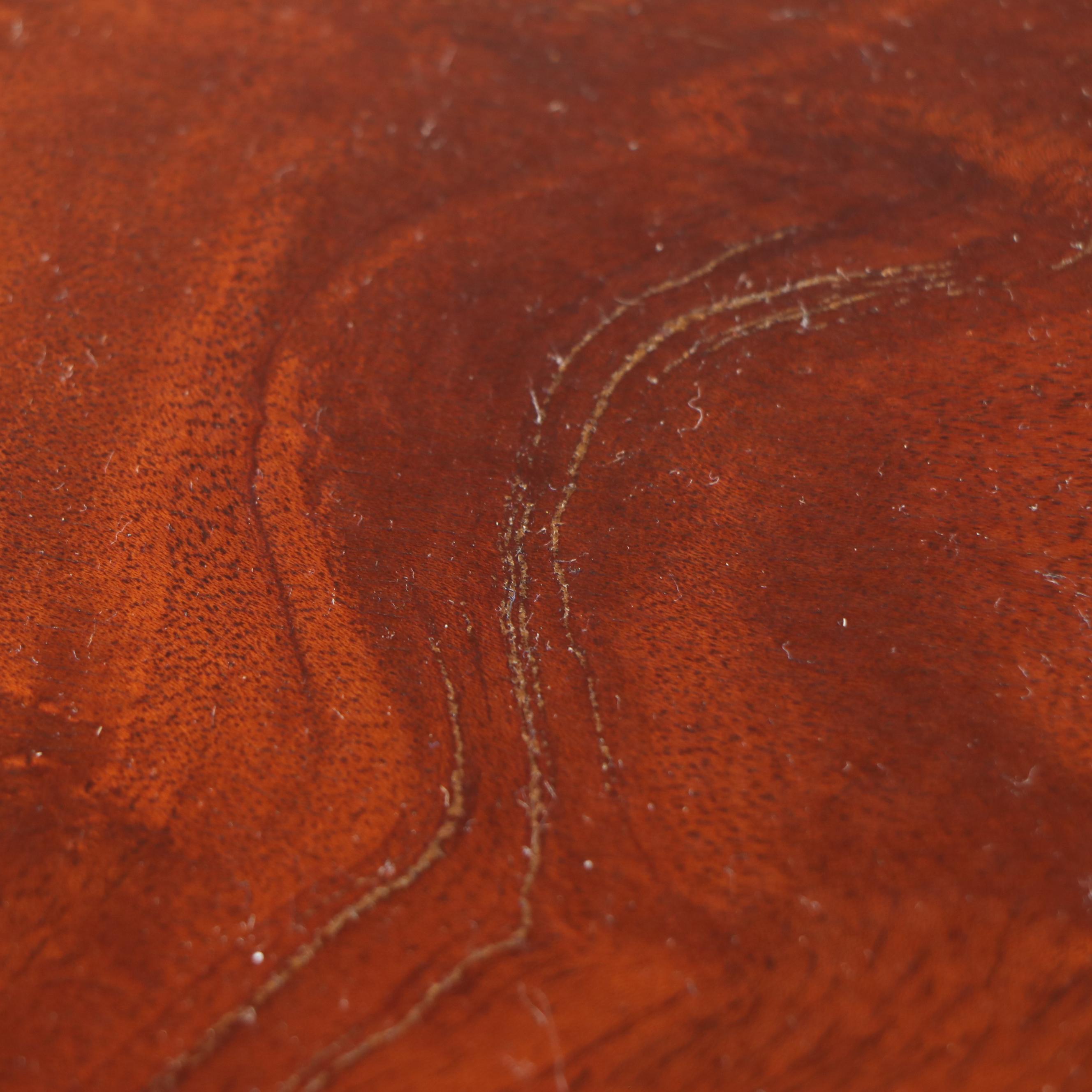 Regency Style Mahogany and Burl Pedestal Table with Brass Paw Feet and Casters