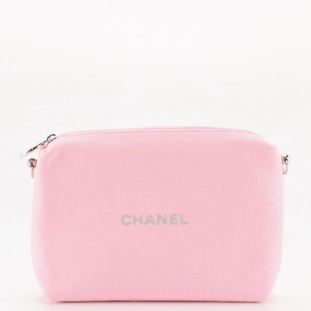 Chanel Parfums Promotional Zip Pouch with Chain Strap in Pink Canvas