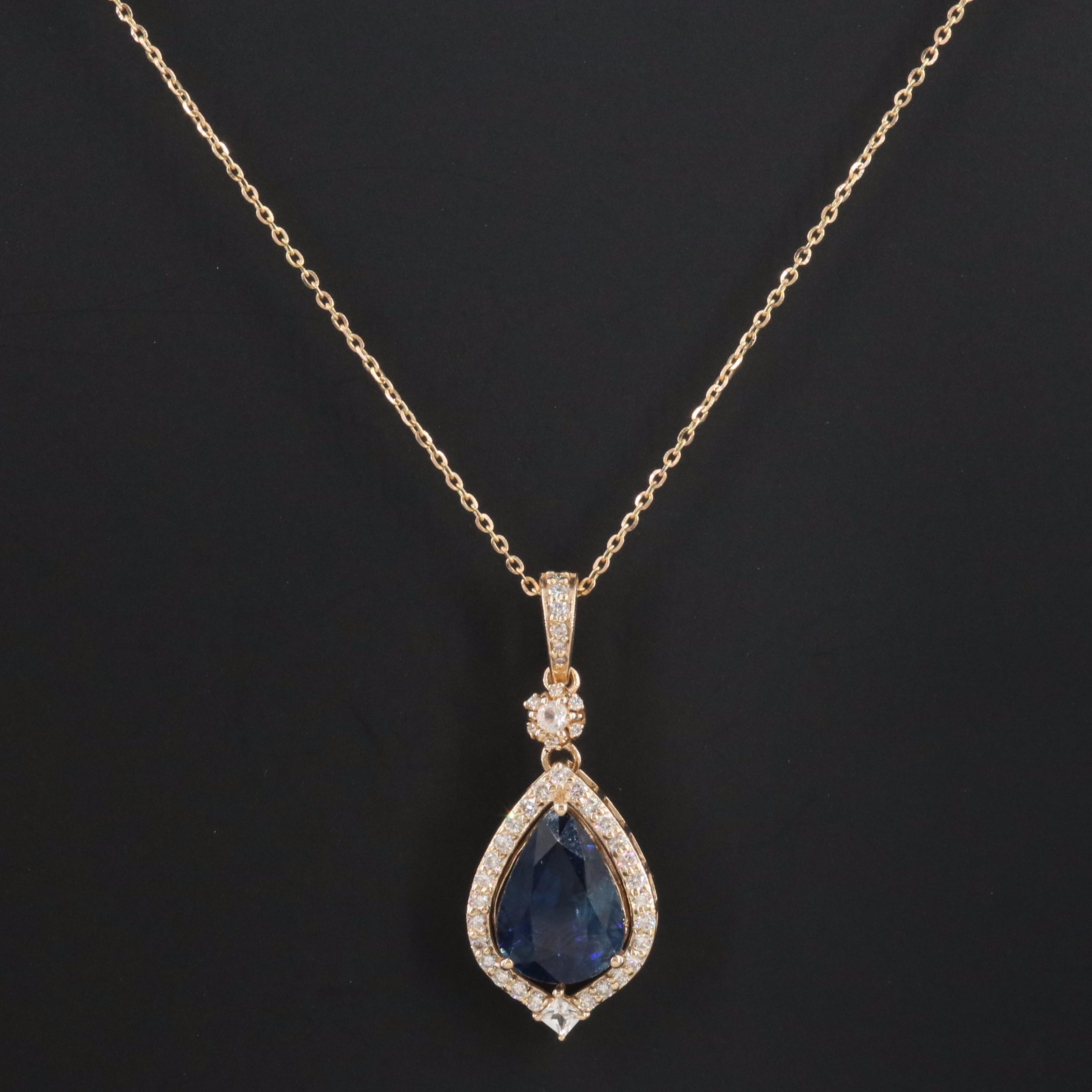 14K 3.67 CTW Sapphire and White Sapphire Pendant Necklace with IGI Report