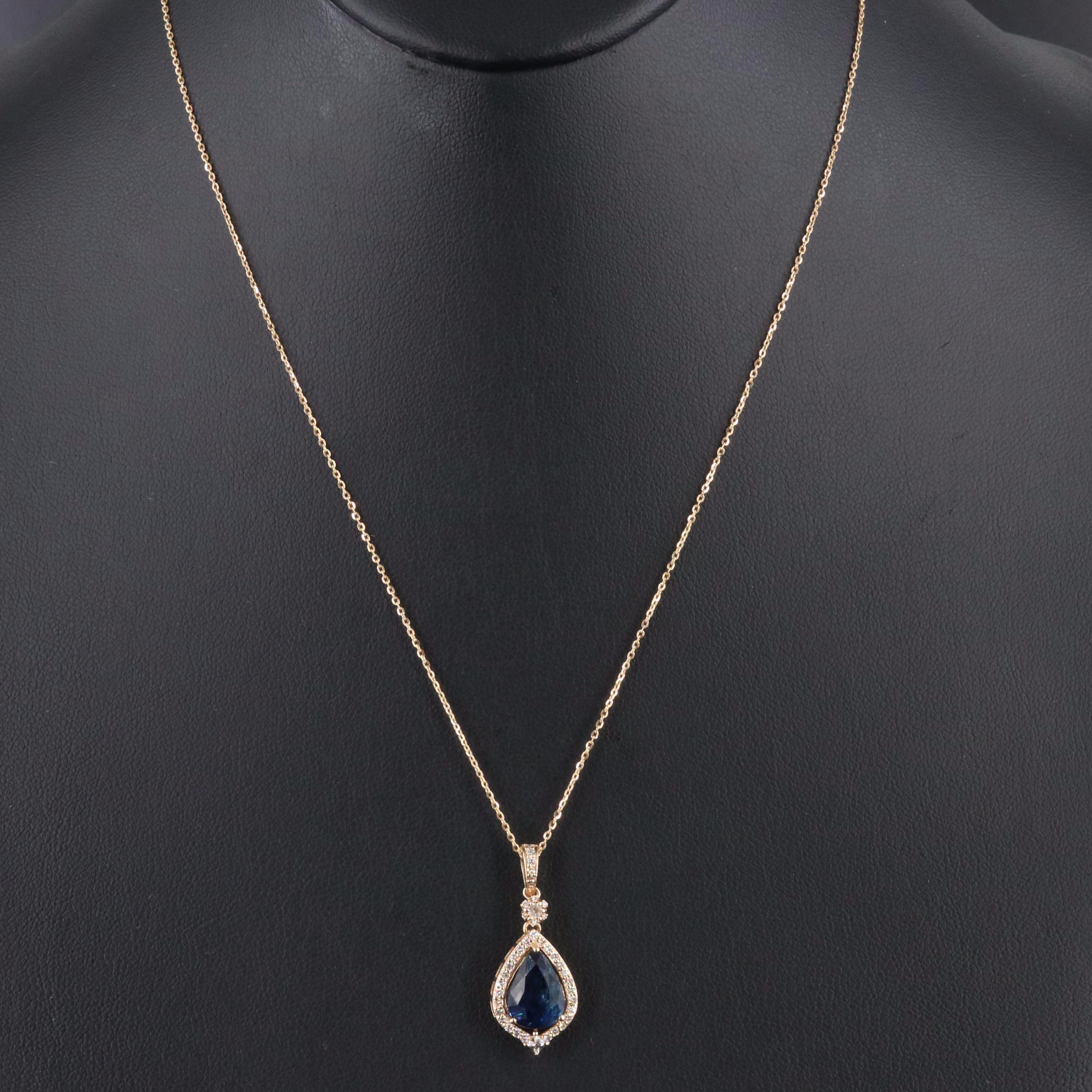 14K 3.67 CTW Sapphire and White Sapphire Pendant Necklace with IGI Report