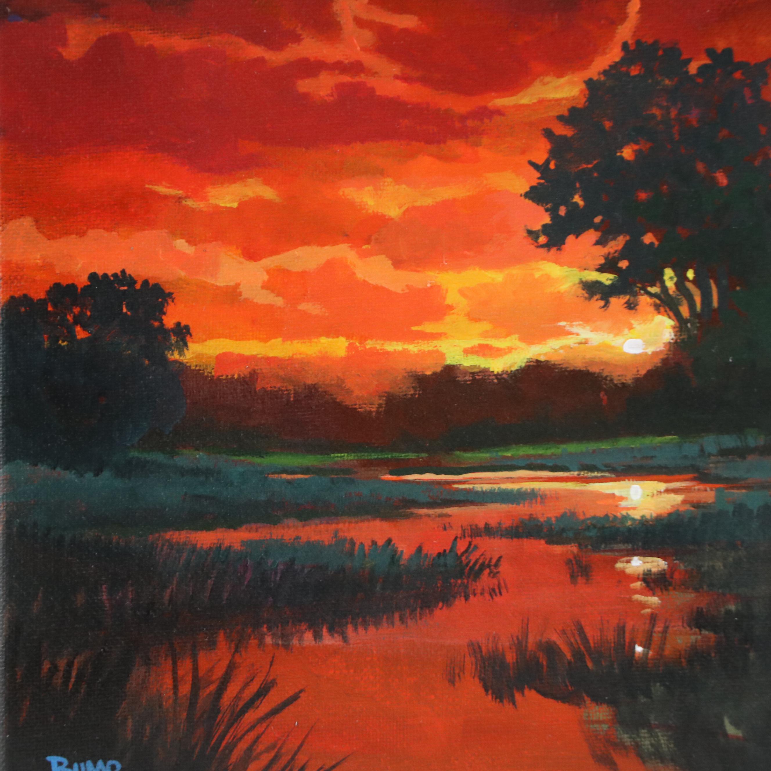 Doug "Bumo" Johnpeer Landscape Oil Painting with Twilight Reflections, 2025