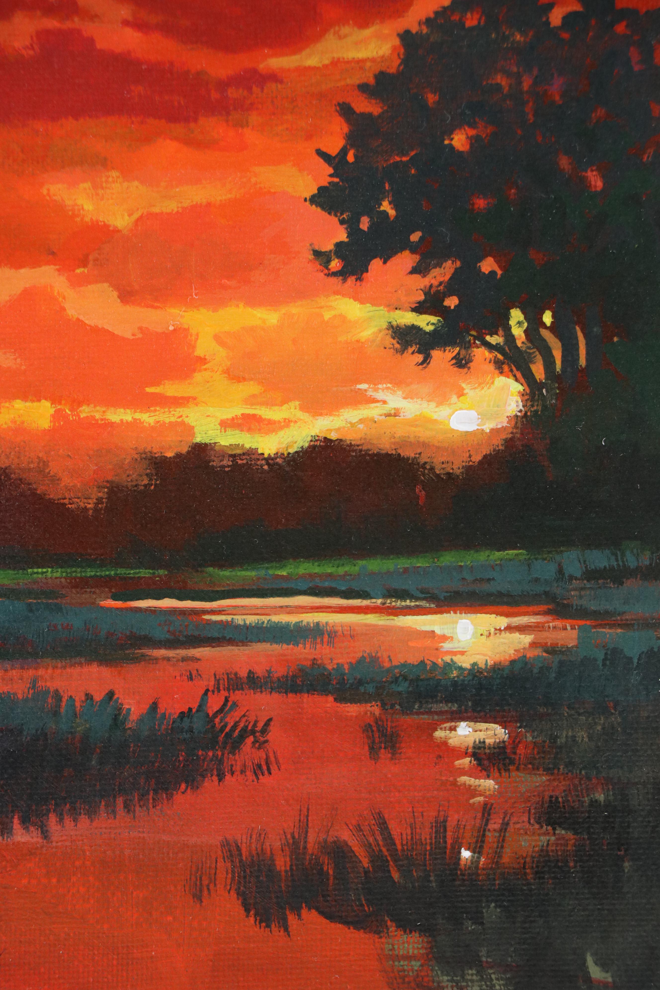Doug "Bumo" Johnpeer Landscape Oil Painting with Twilight Reflections, 2025