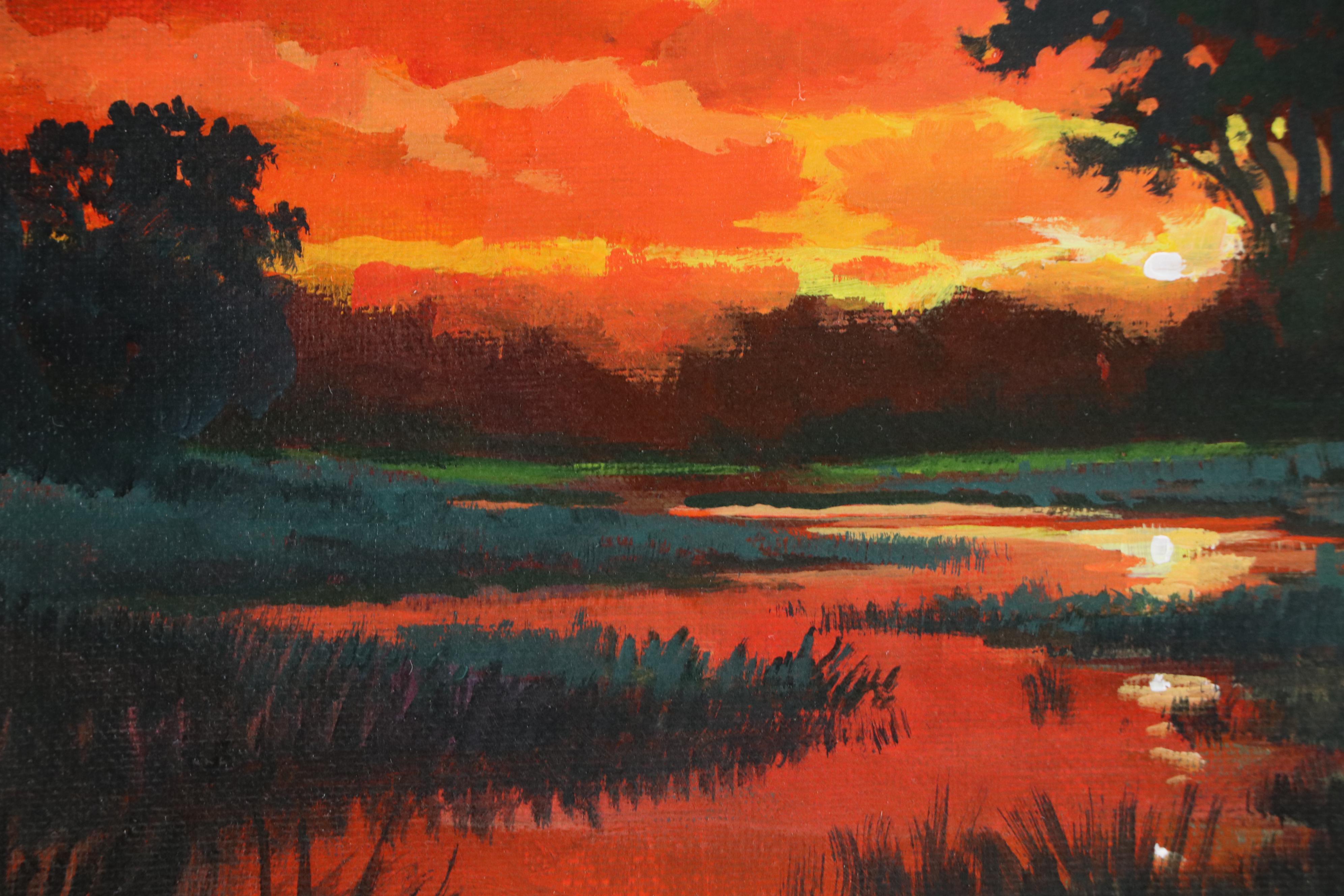 Doug "Bumo" Johnpeer Landscape Oil Painting with Twilight Reflections, 2025