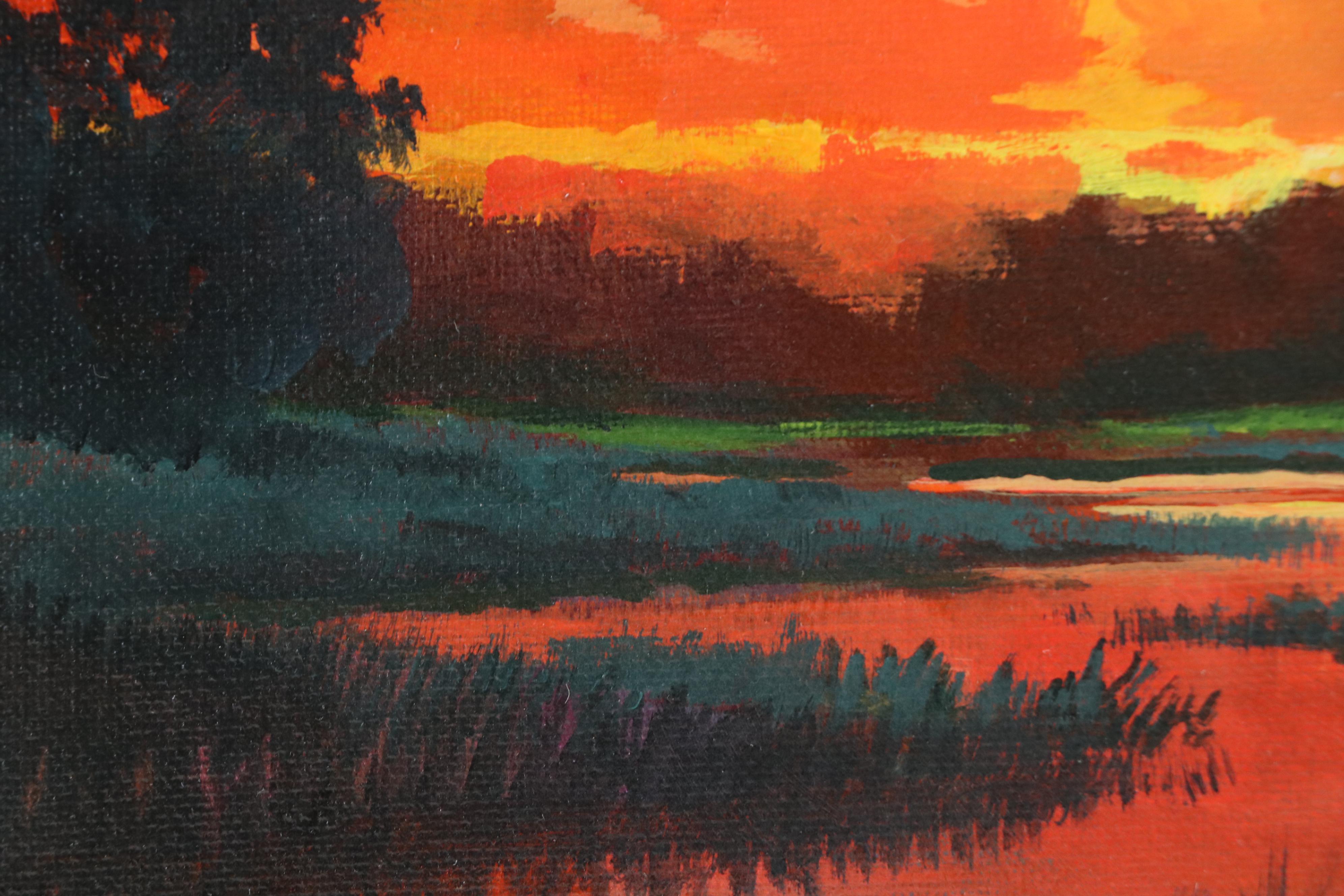 Doug "Bumo" Johnpeer Landscape Oil Painting with Twilight Reflections, 2025