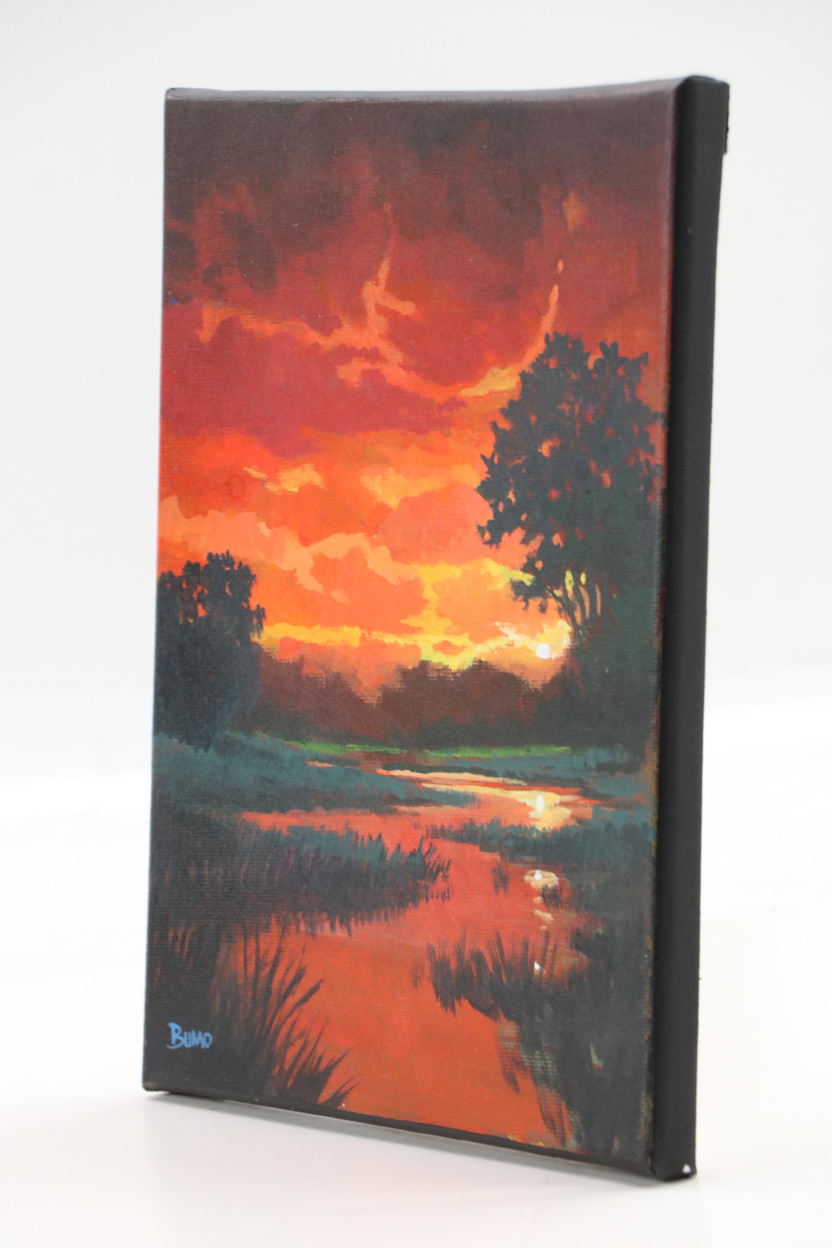 Doug "Bumo" Johnpeer Landscape Oil Painting with Twilight Reflections, 2025