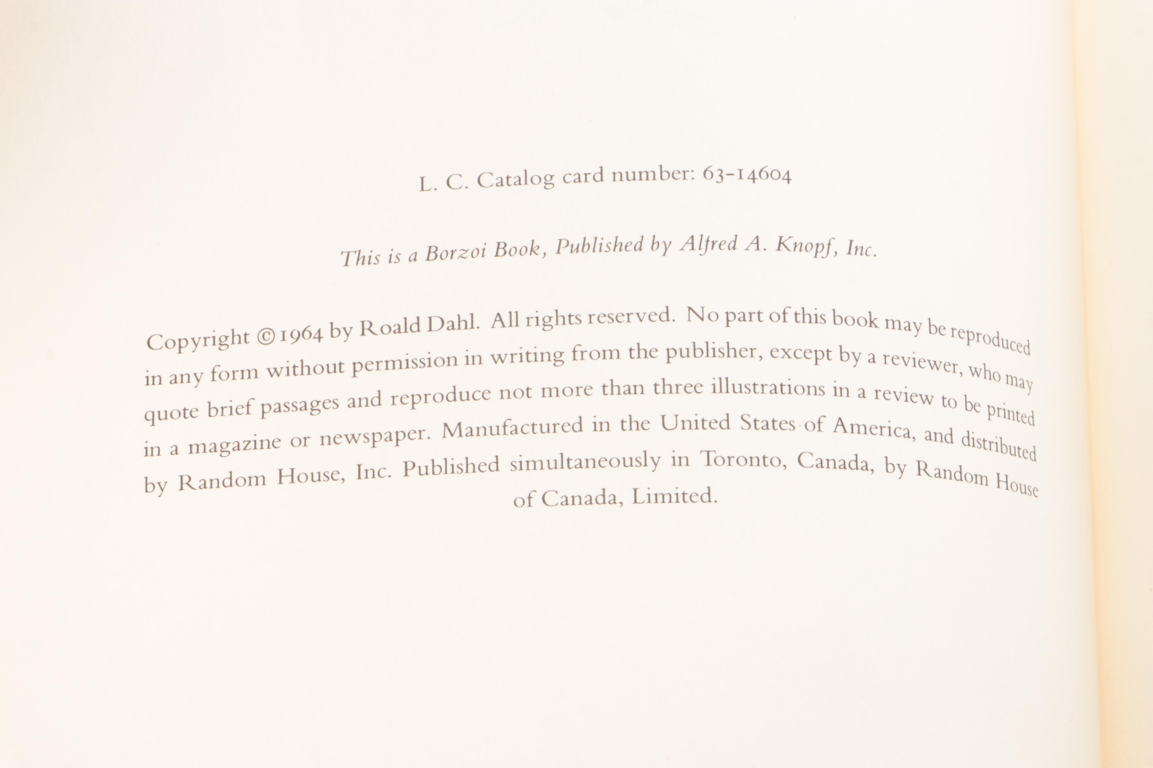 First Edition, Later Printing "Charlie and the Chocolate Factory" by Roald Dahl