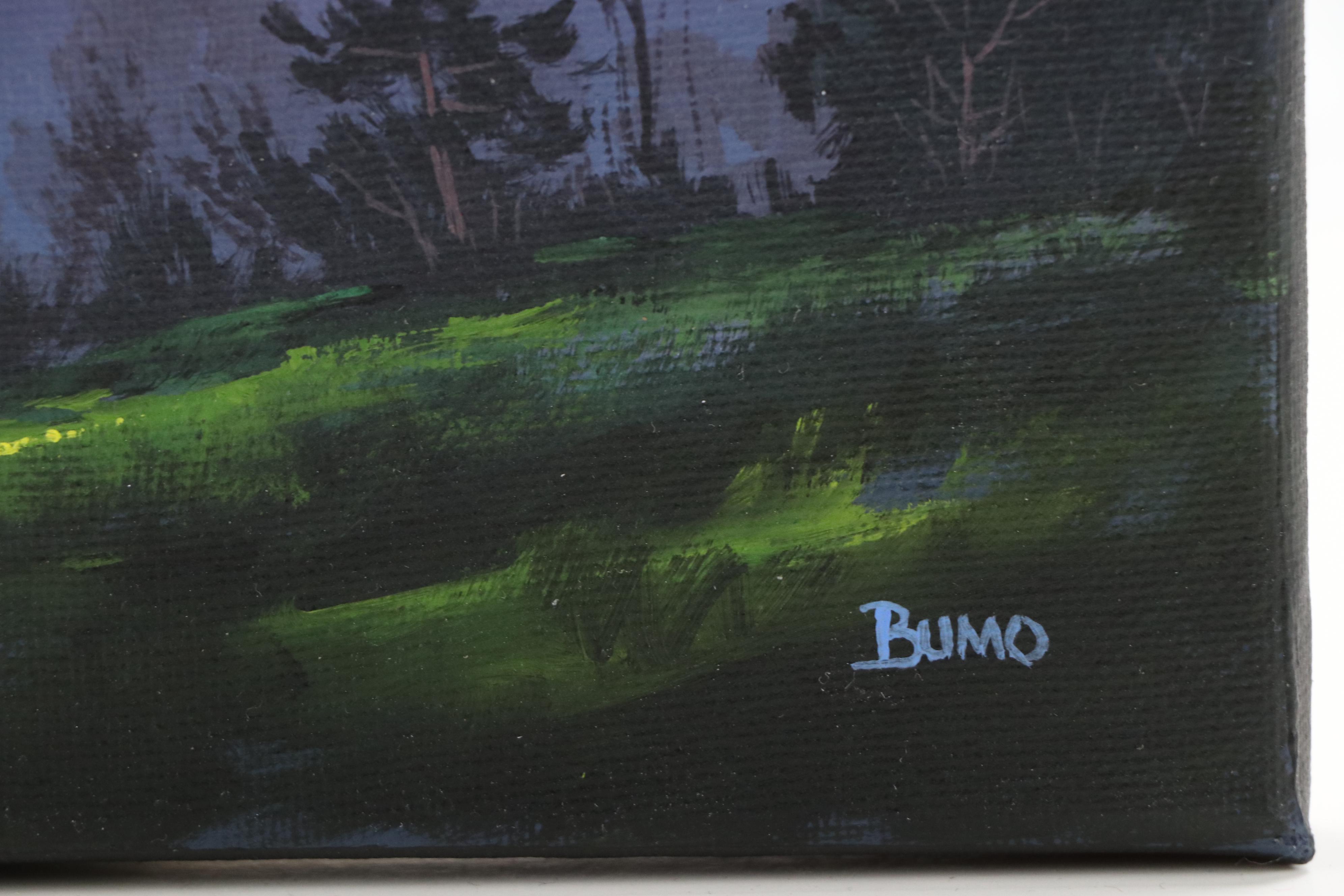 Doug "Bumo" Johnpeer Landscape Oil Painting with Moon Reflections, 2025