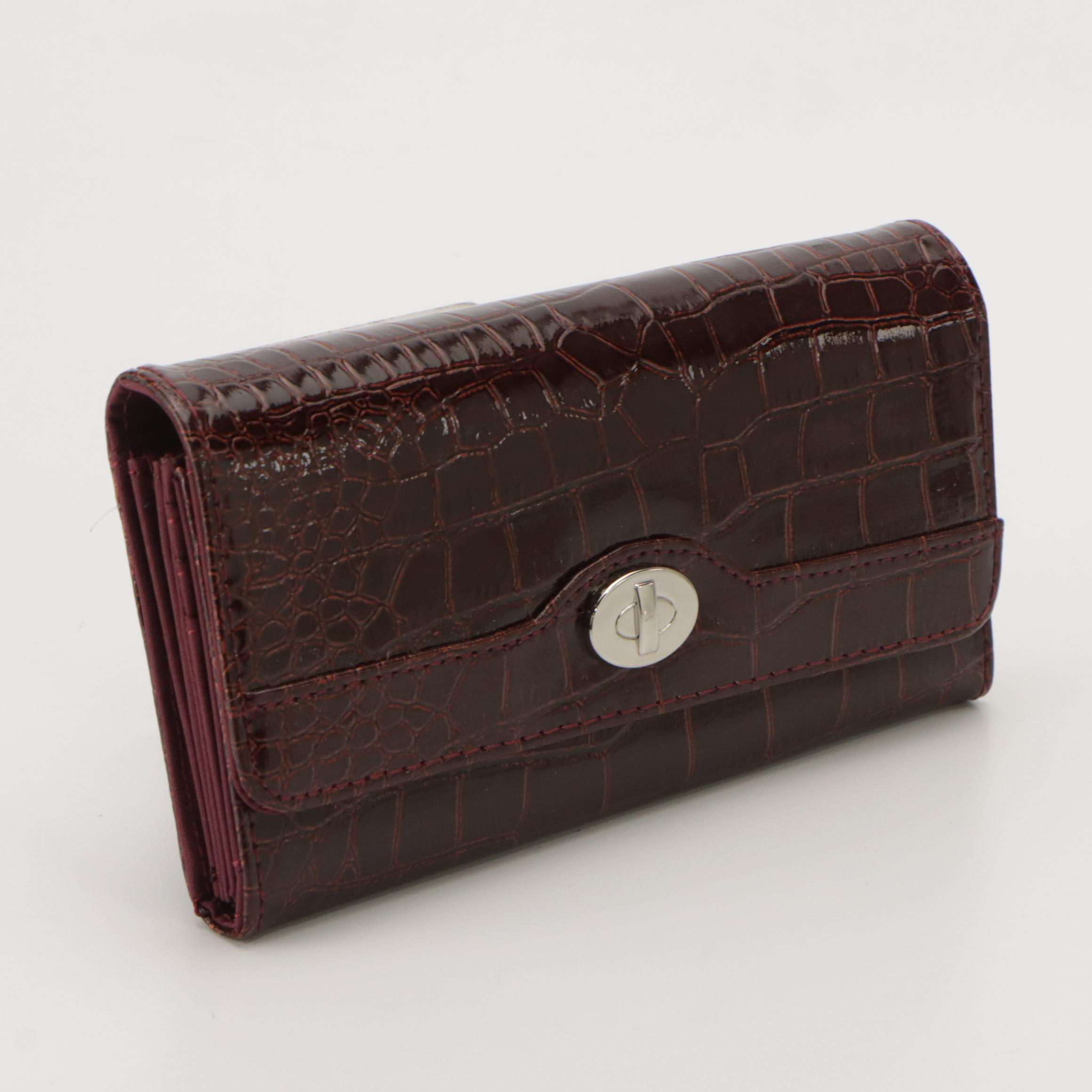 Organizer Flap Wallet in Faux Leather with Gold Lamé Beaded Drawstring Pouch