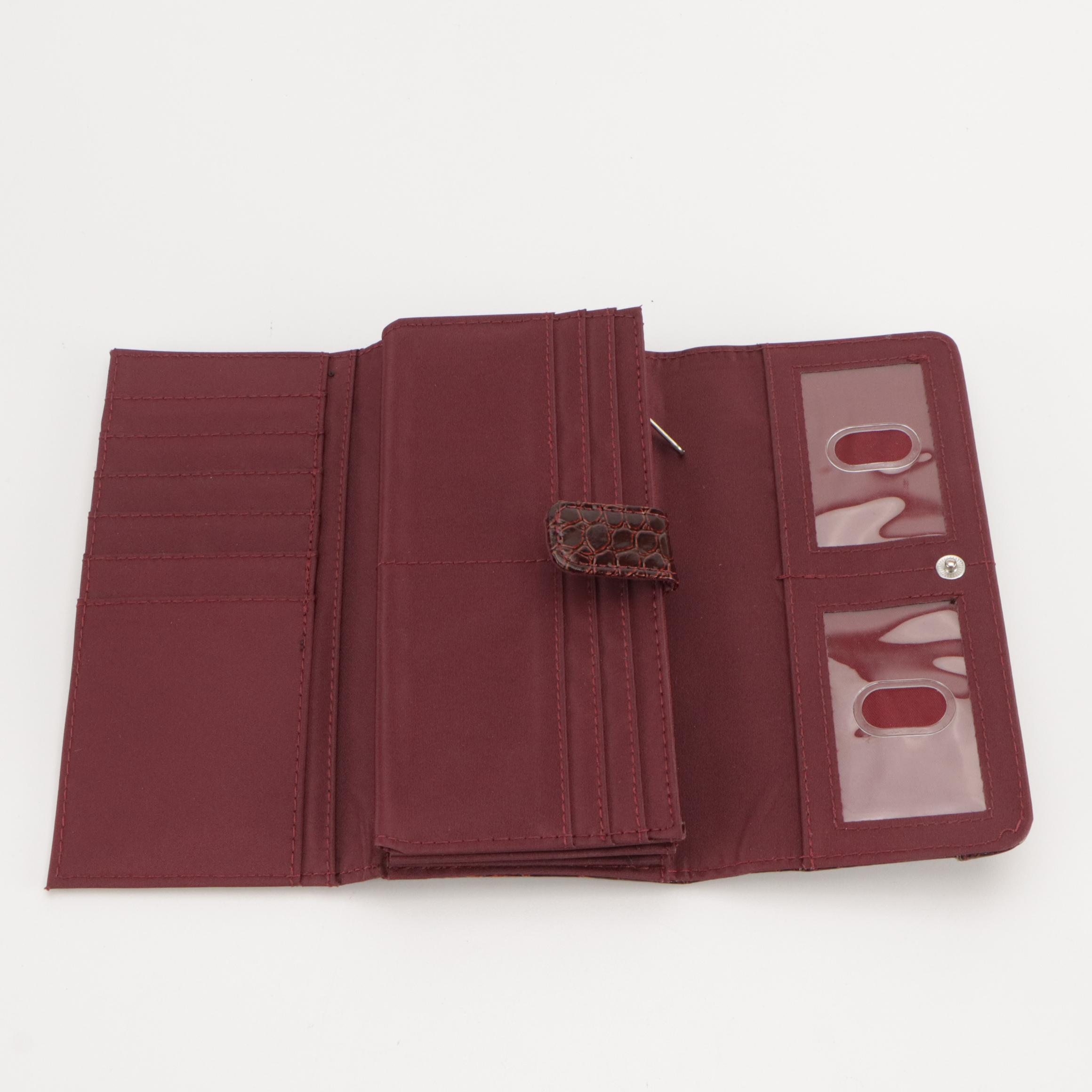 Organizer Flap Wallet in Faux Leather with Gold Lamé Beaded Drawstring Pouch