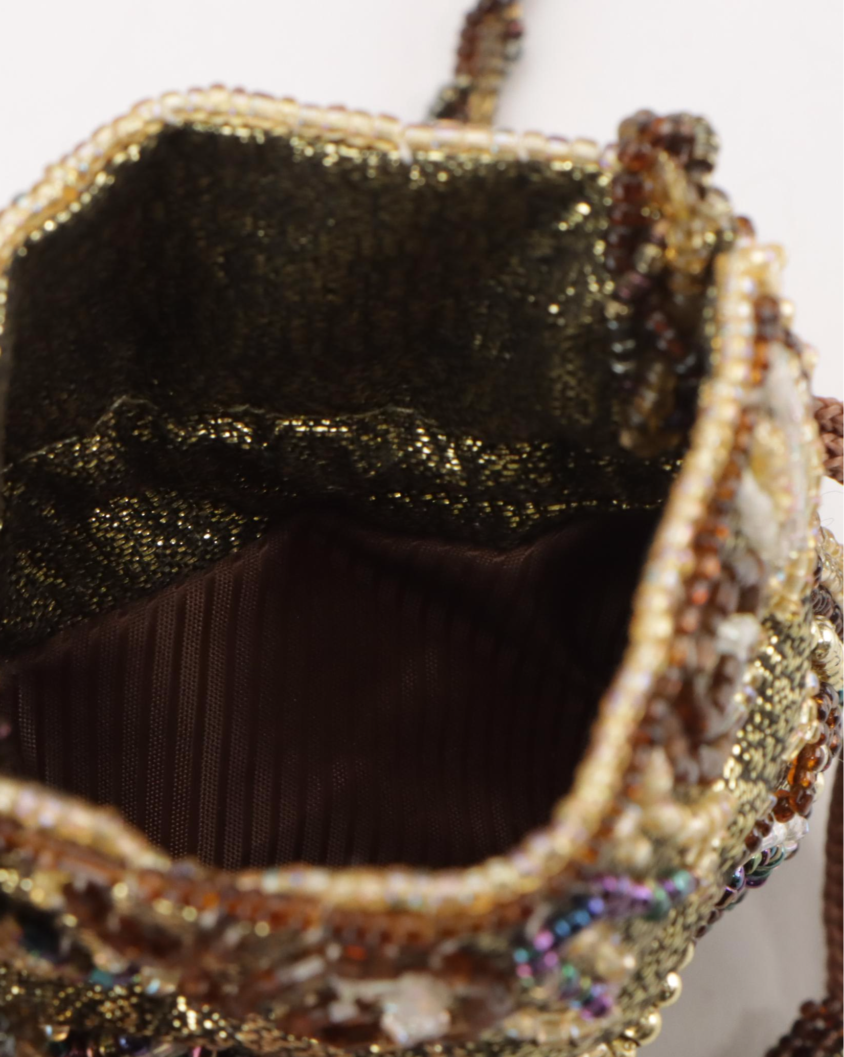 Organizer Flap Wallet in Faux Leather with Gold Lamé Beaded Drawstring Pouch