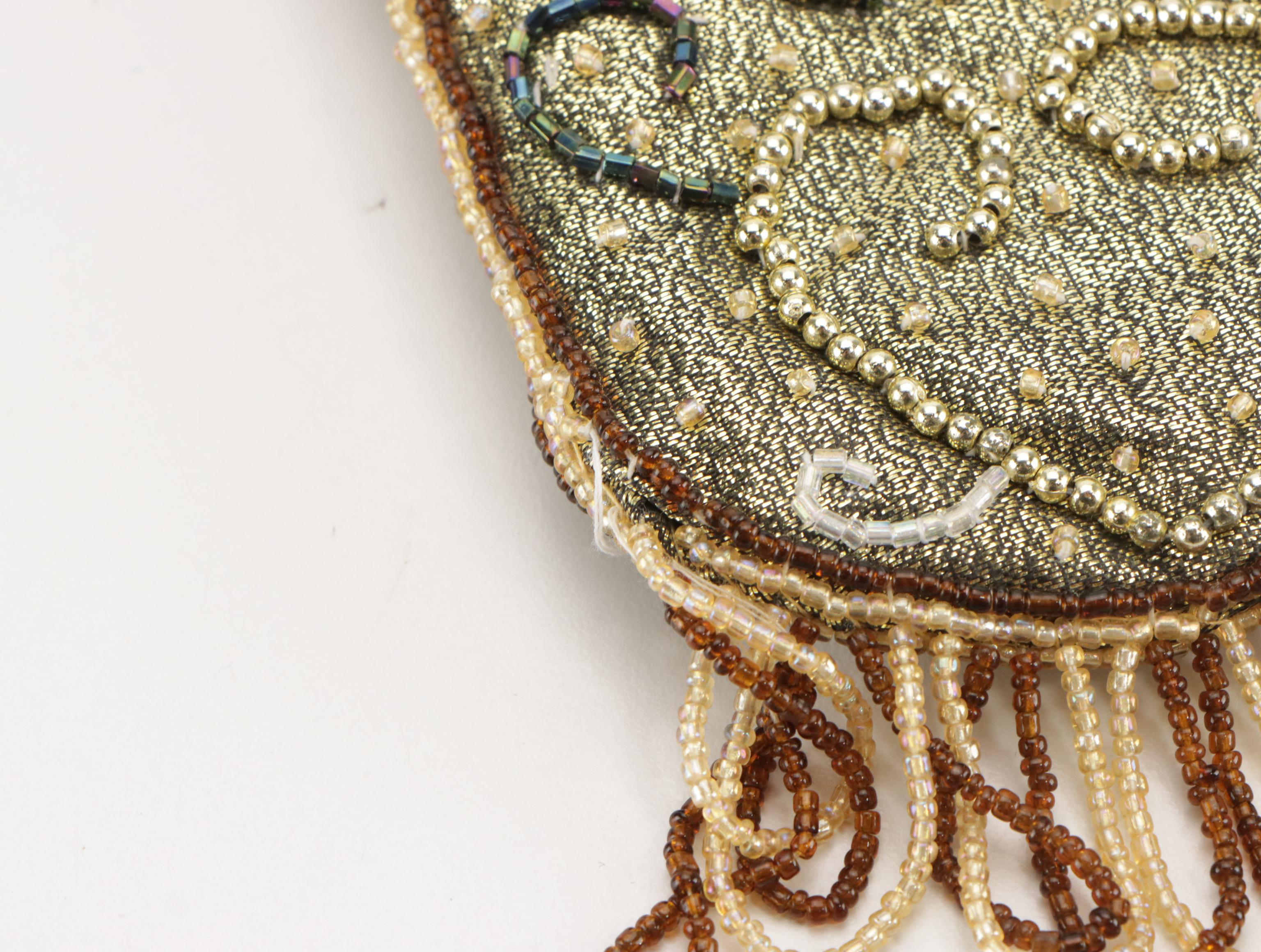 Organizer Flap Wallet in Faux Leather with Gold Lamé Beaded Drawstring Pouch