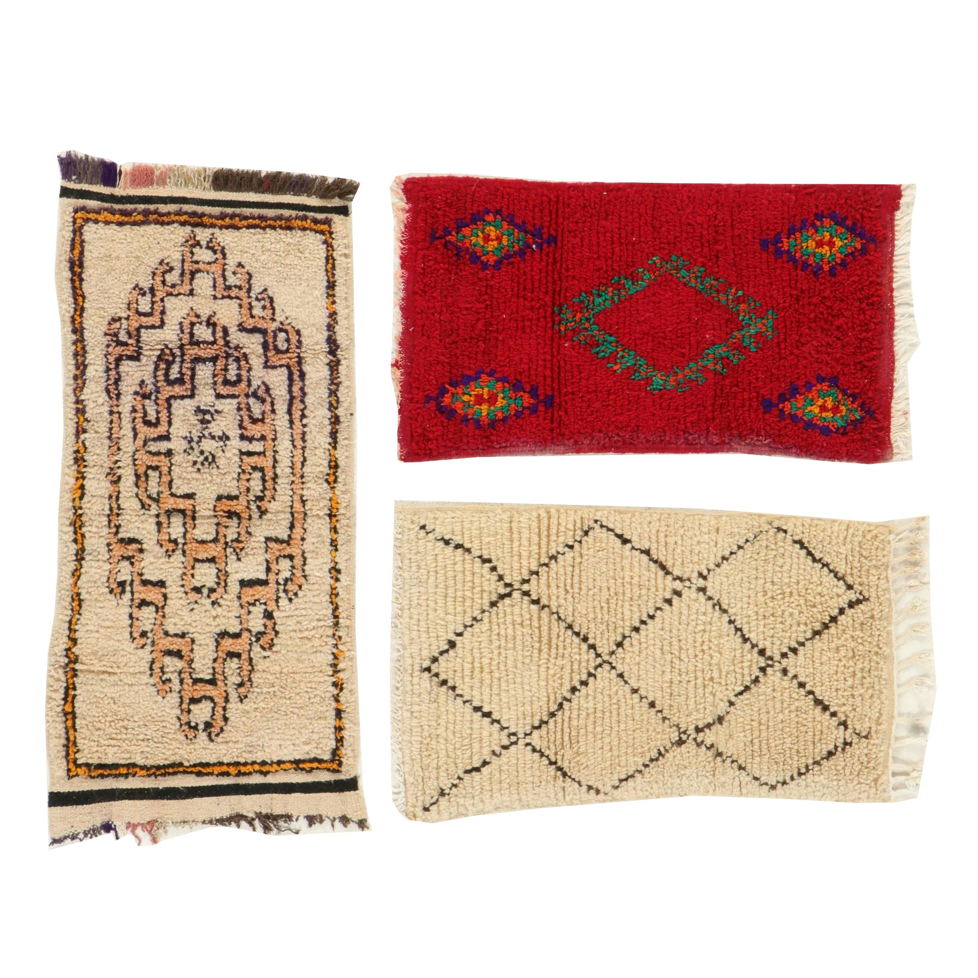 Three Hand-Knotted and Handwoven Moroccan Berber Accent Rugs