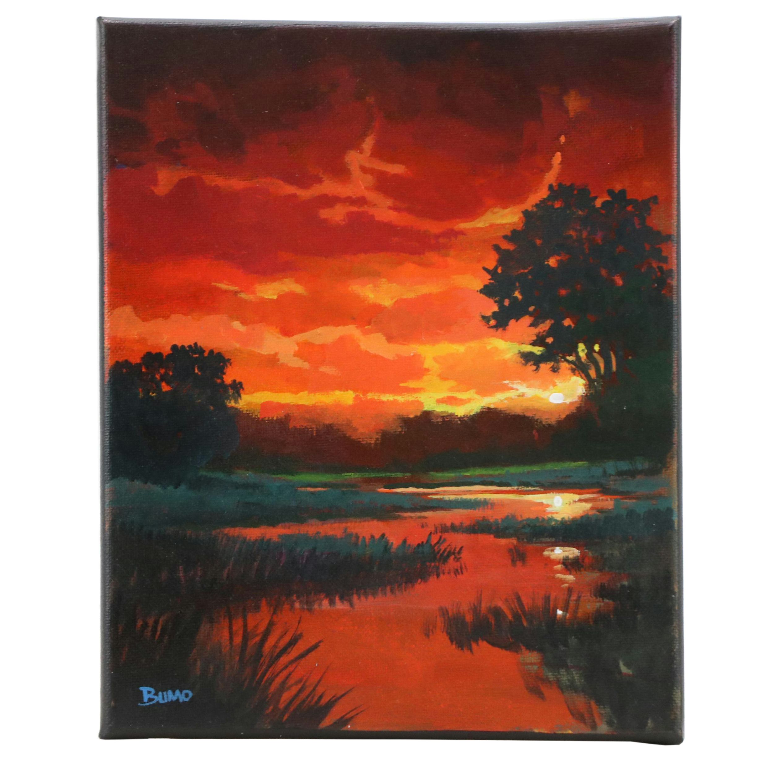 Doug "Bumo" Johnpeer Landscape Oil Painting with Twilight Reflections, 2025