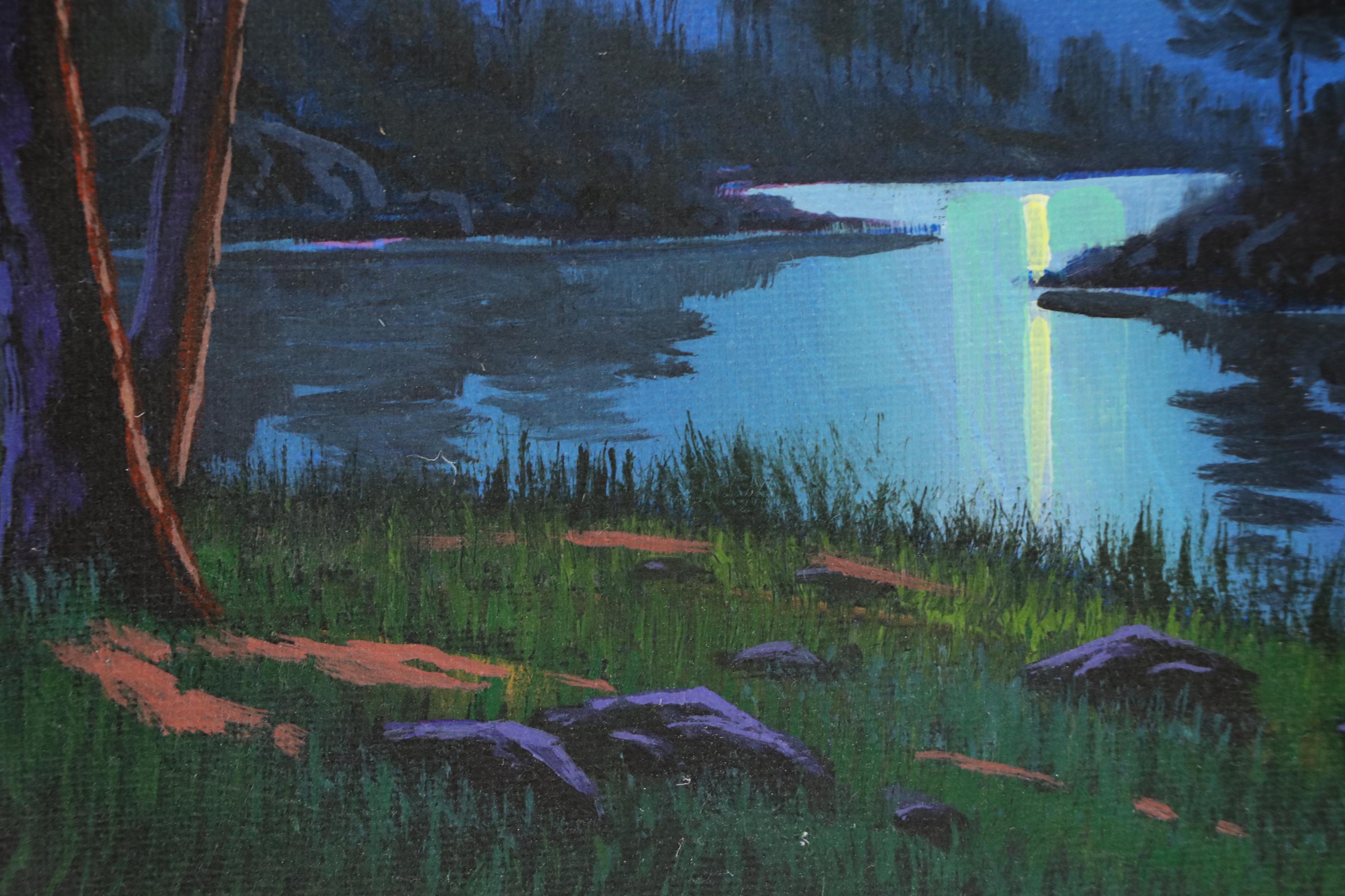 Doug "Bumo" Johnpeer Moonlit Landscape Oil Painting, 2025