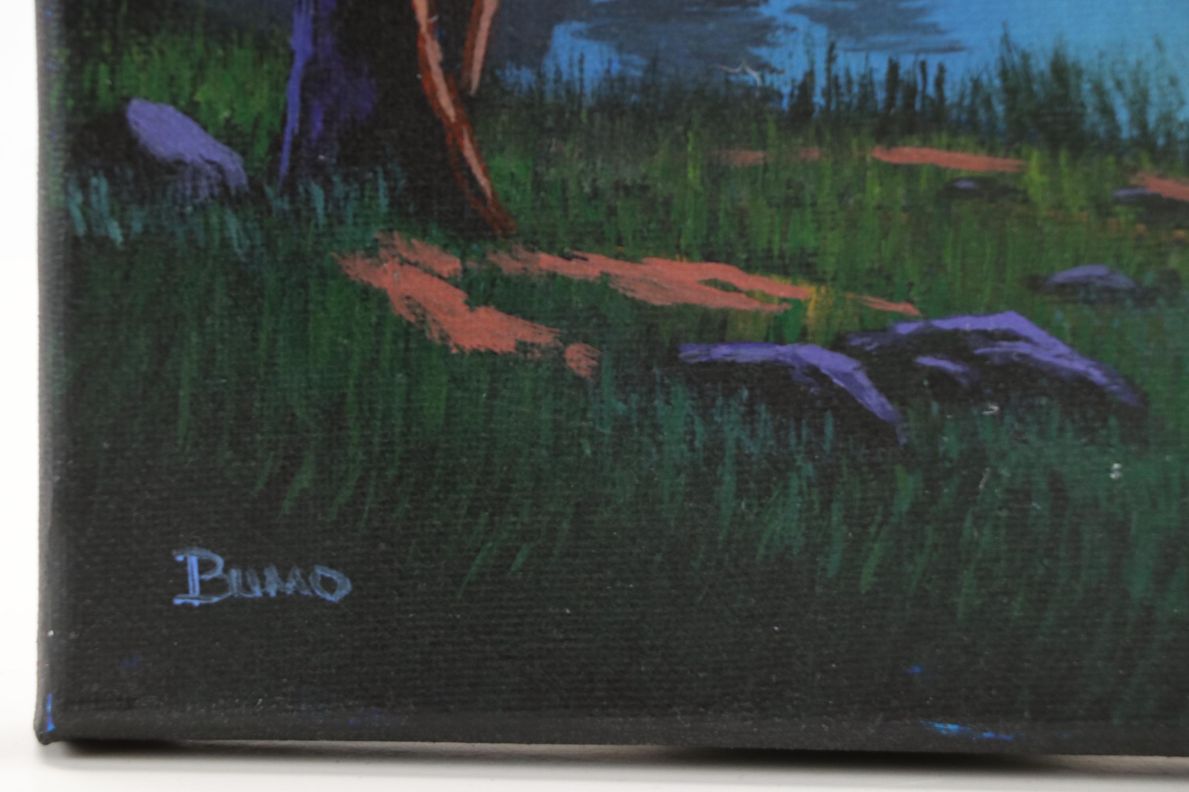 Doug "Bumo" Johnpeer Moonlit Landscape Oil Painting, 2025