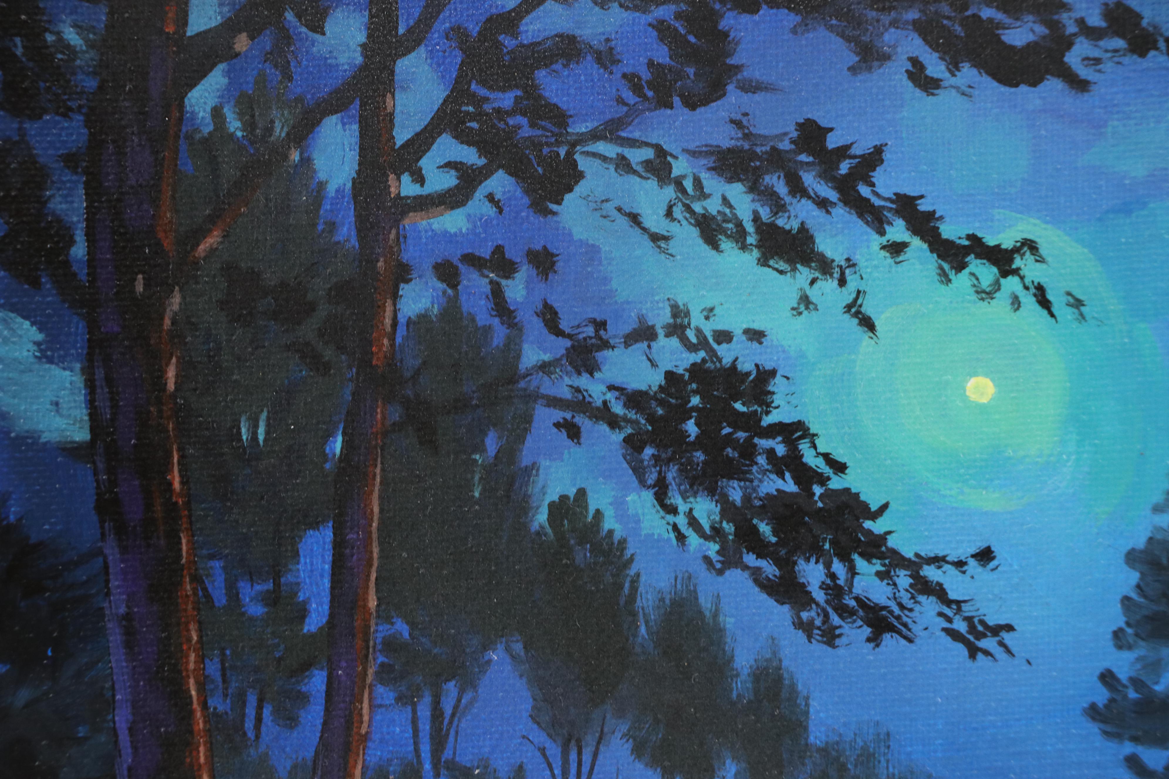 Doug "Bumo" Johnpeer Moonlit Landscape Oil Painting, 2025