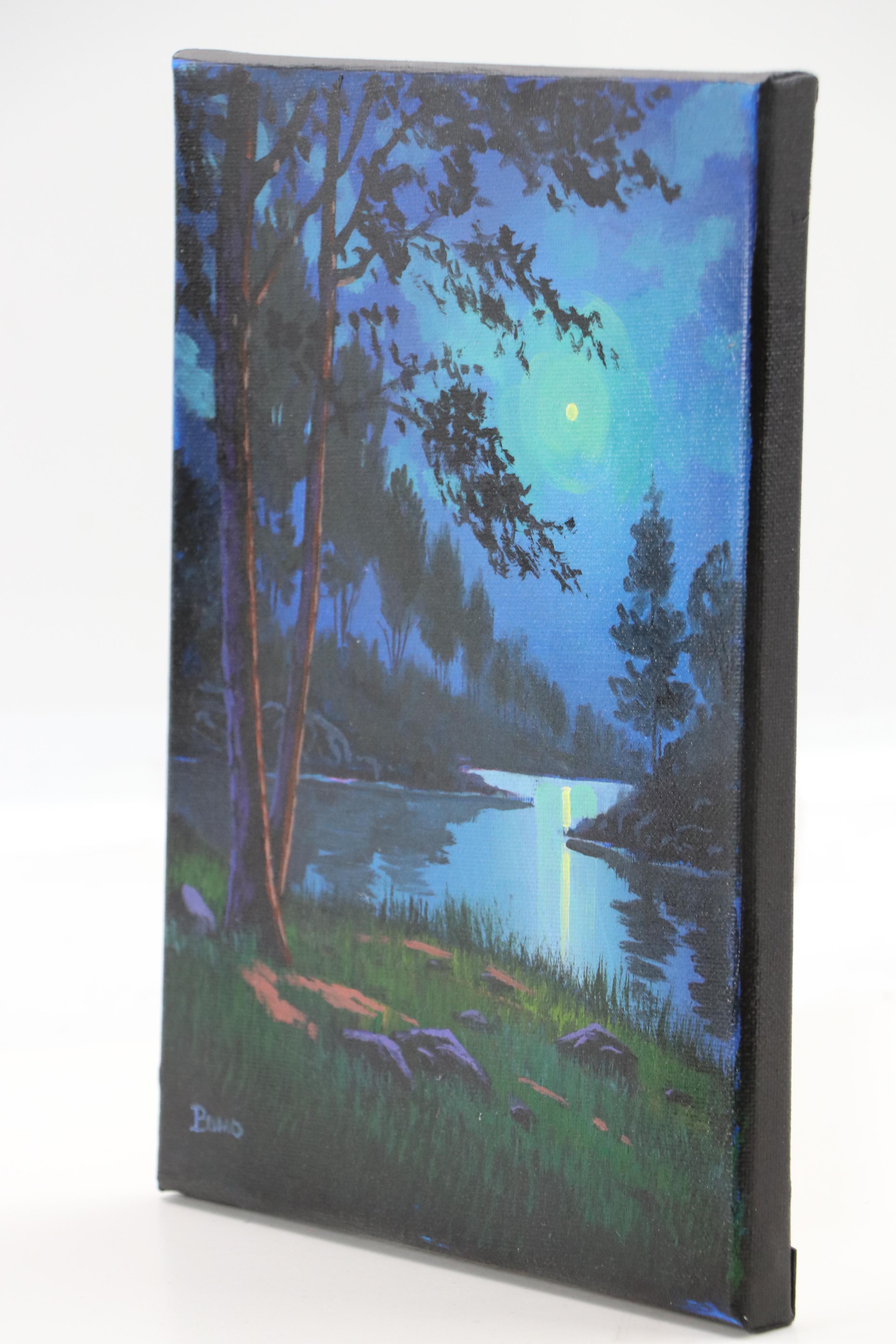 Doug "Bumo" Johnpeer Moonlit Landscape Oil Painting, 2025
