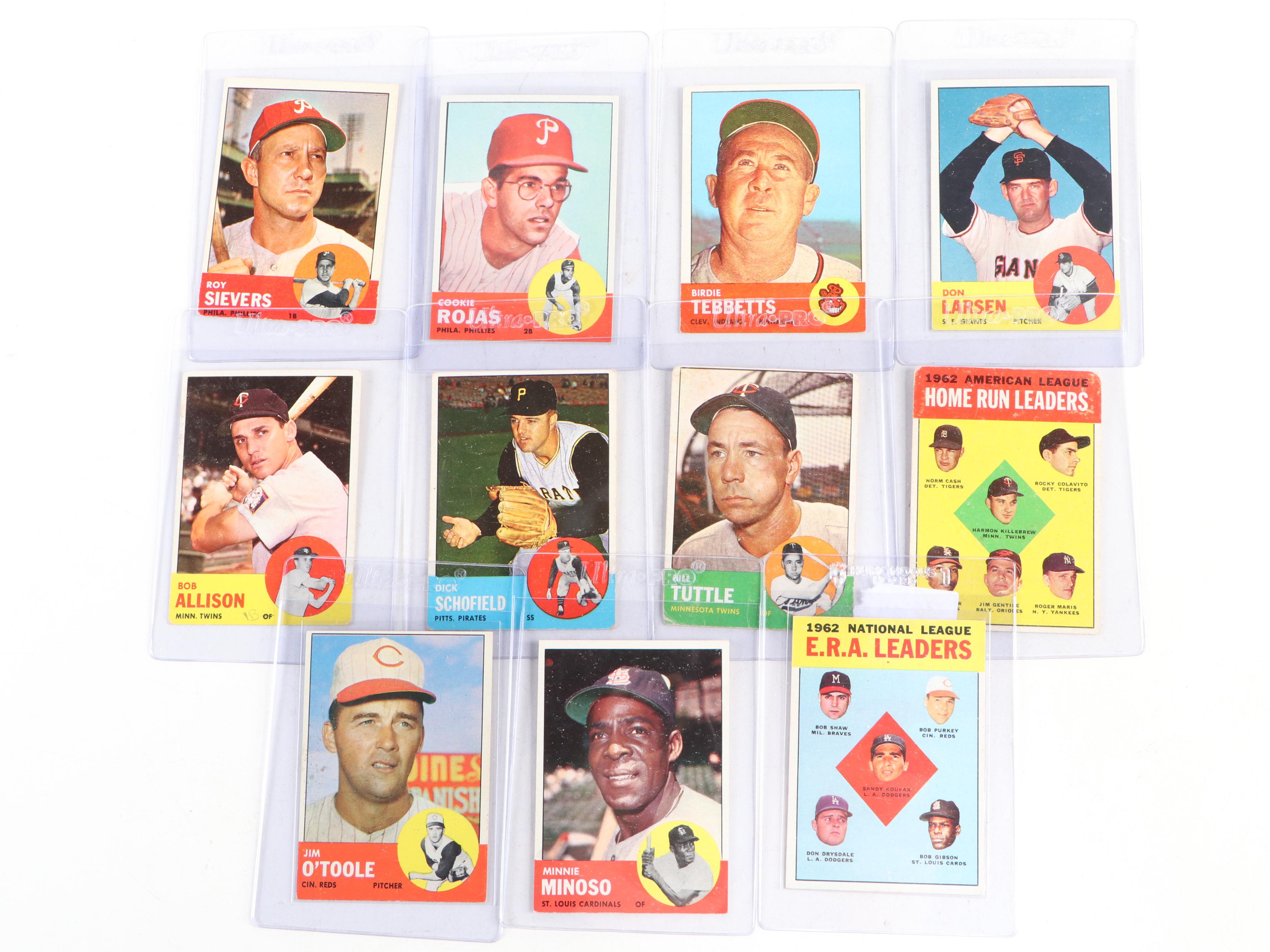 1963 Topps Baseball Cards Featuring Sandy Koufax, Roger Maris, and More