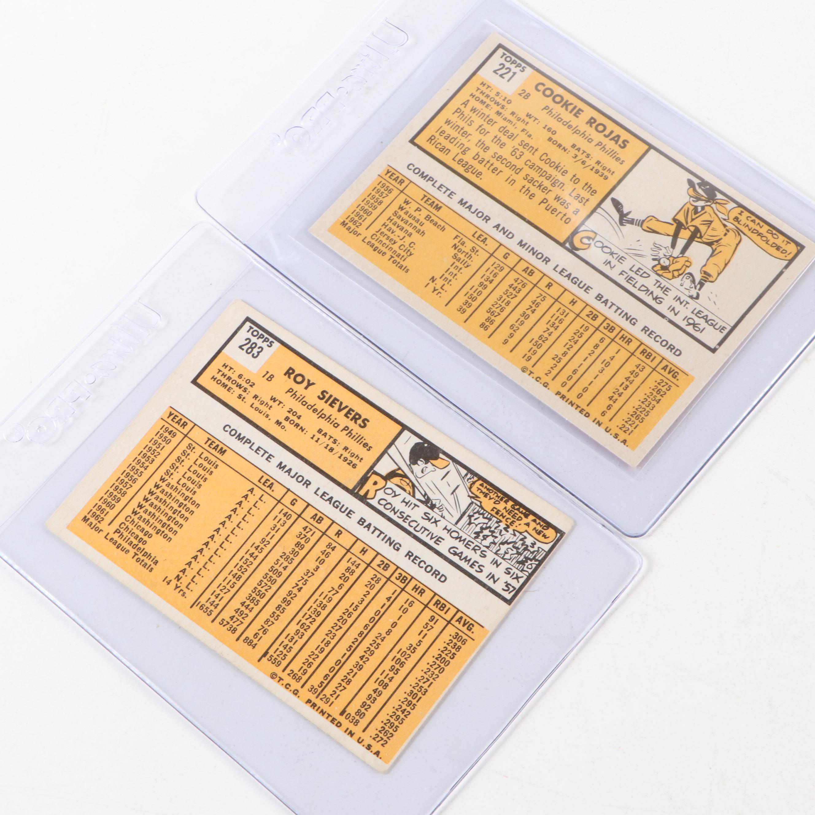 1963 Topps Baseball Cards Featuring Sandy Koufax, Roger Maris, and More