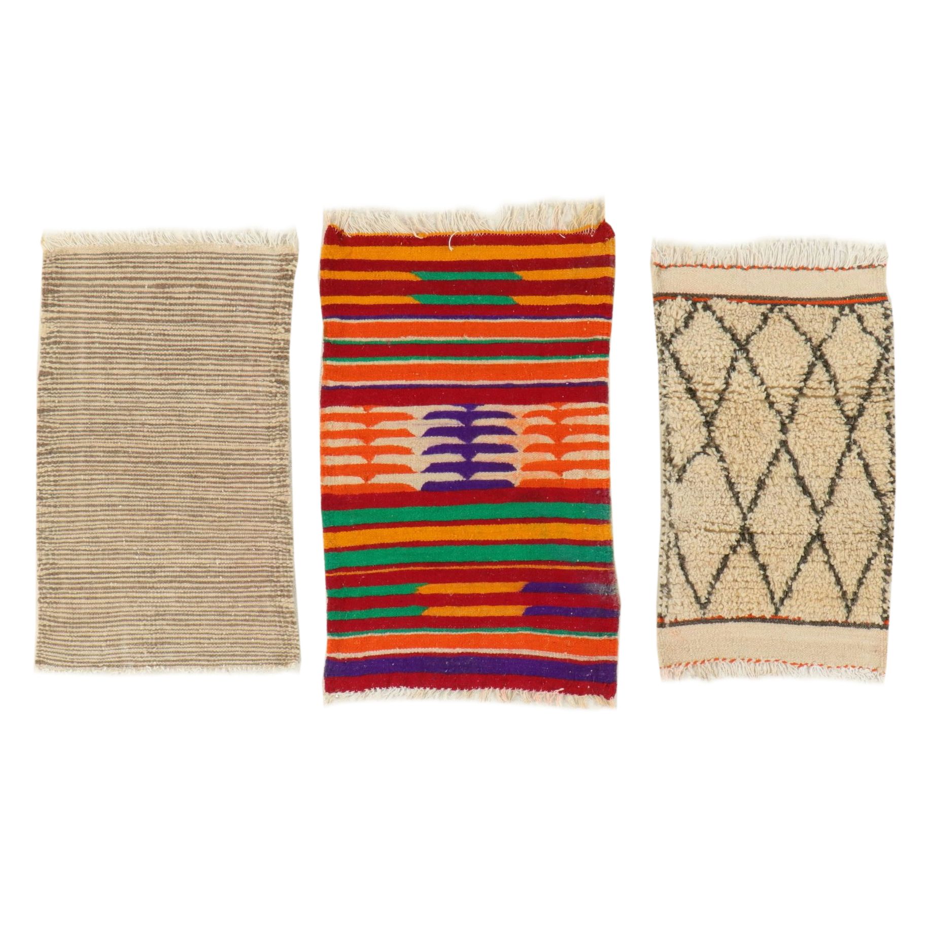 Three Handwoven and Hand-Knotted Moroccan Berber Accent Rugs