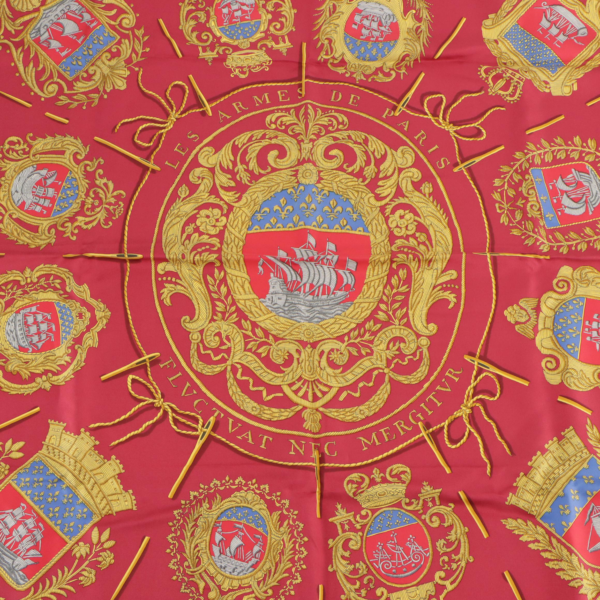 Hermès "Les Armes de Paris" Silk Twill Scarf 90 with Box