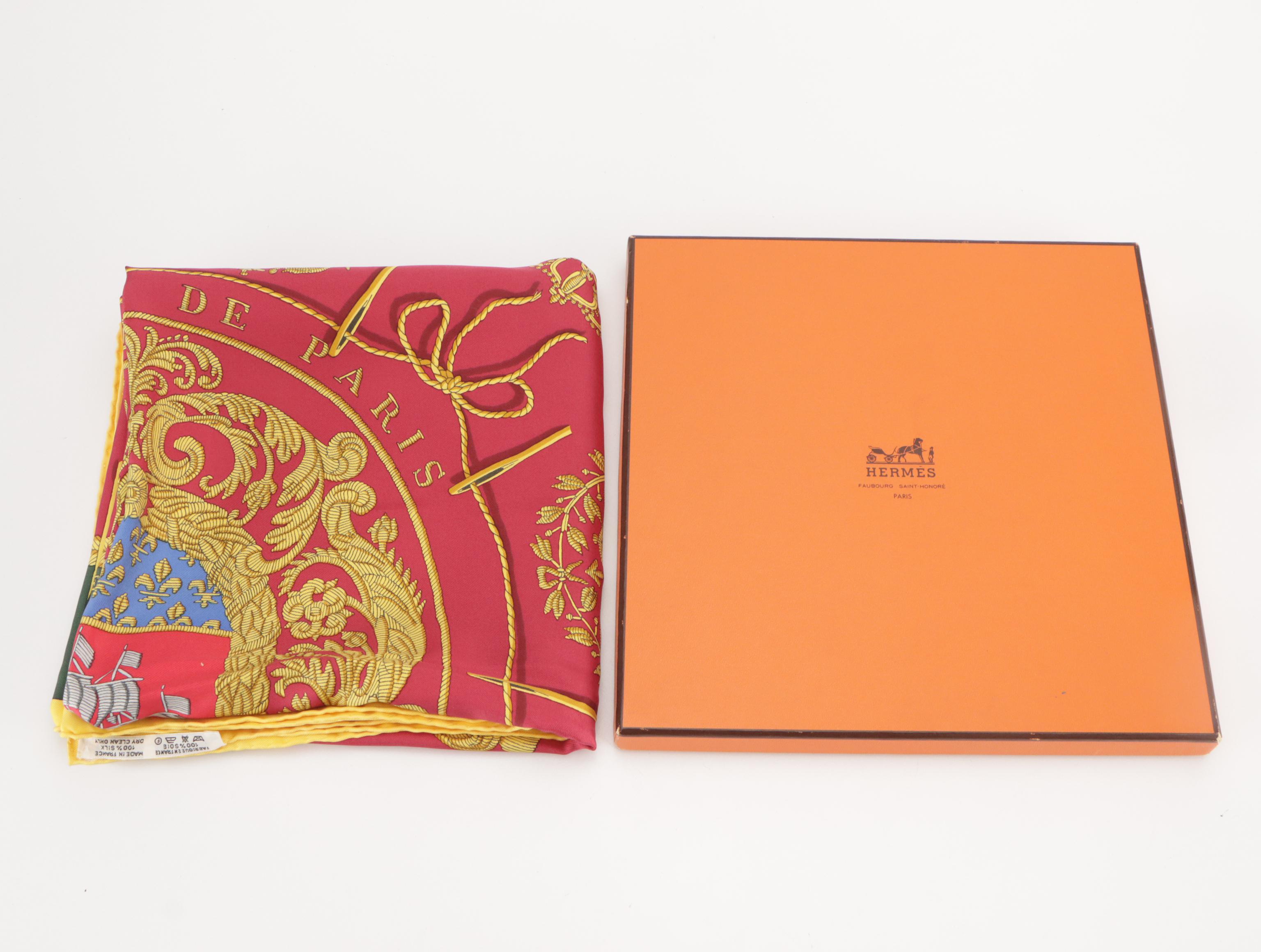 Hermès "Les Armes de Paris" Silk Twill Scarf 90 with Box