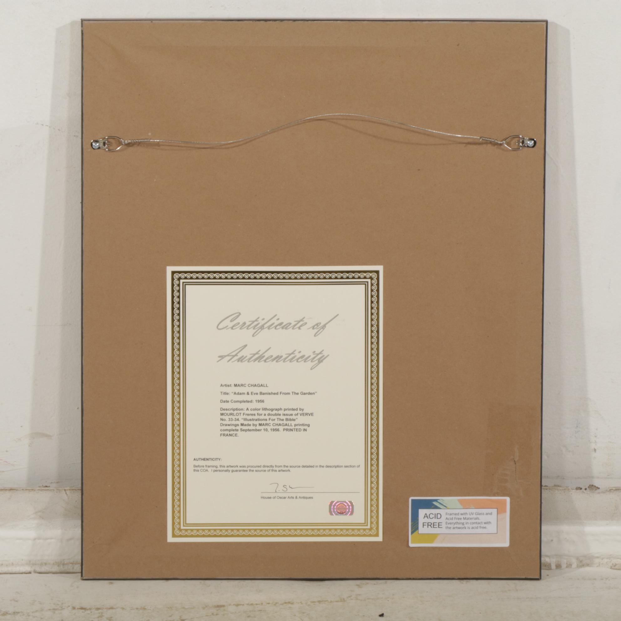 Marc Chagall Lithograph "Adam and Eve are Banished From Paradise" For "Verve"