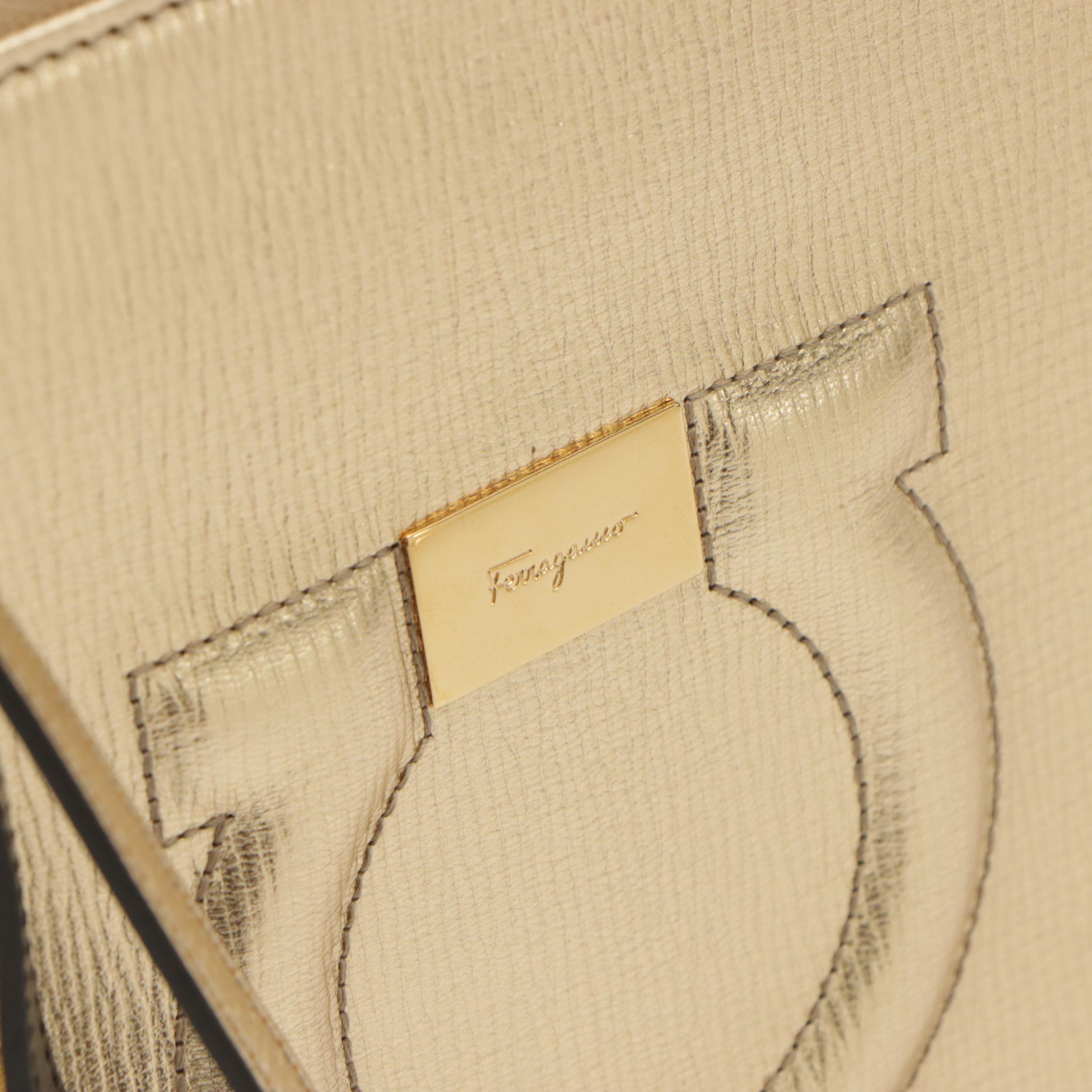 Salvatore Ferragamo Metallic Leather Gancini Zip Clutch Wristlet