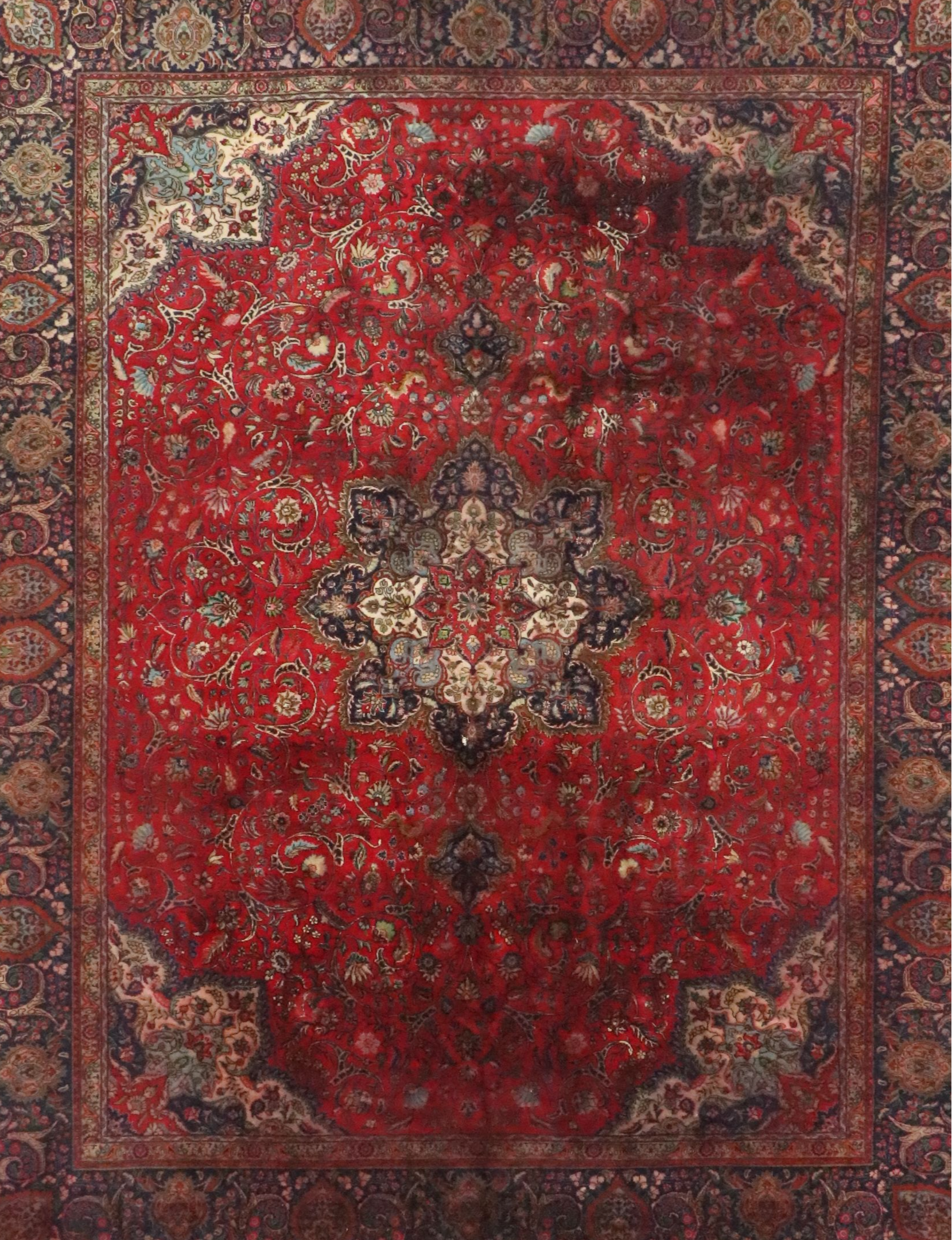 9'8 x 13' Hand-Knotted Persian Mashhad Room-Sized Rug
