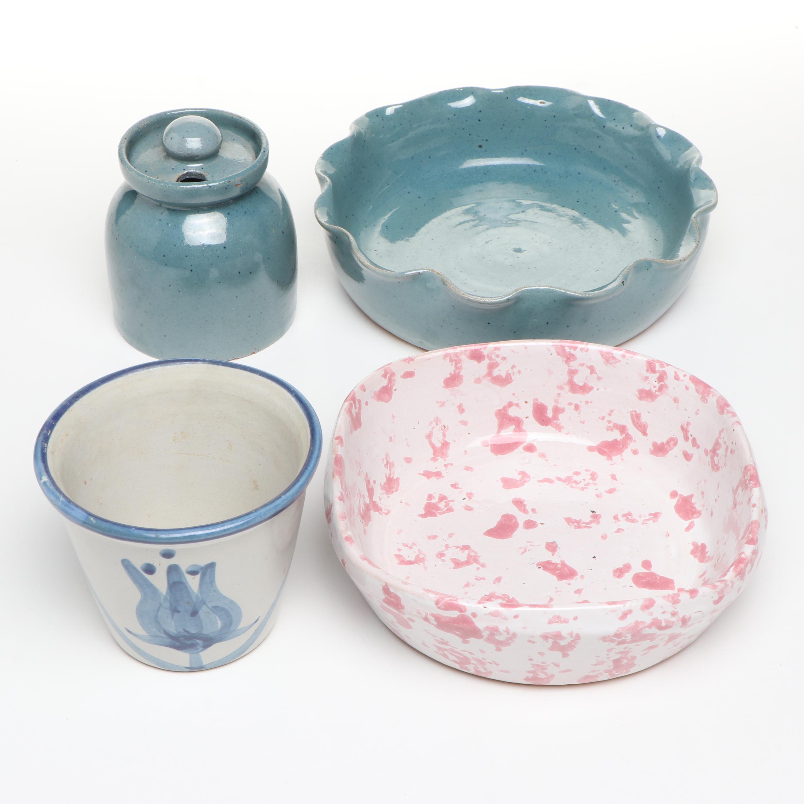 Bybee Pottery Bowls with Honey Jar with Louisville Stoneware Planter