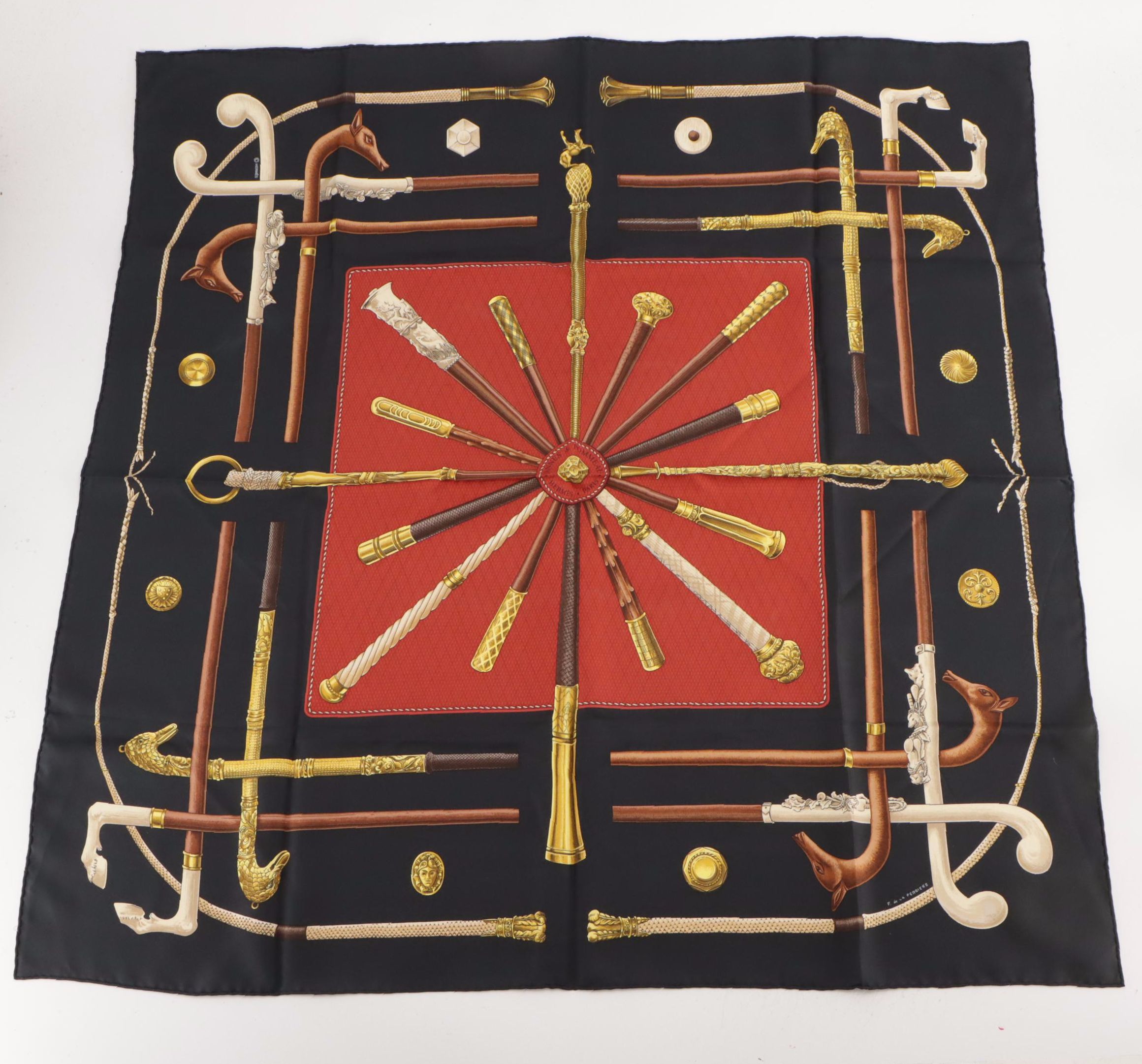 Hermès "Cannes et Pommeaux" Scarf 90 in Silk Twill