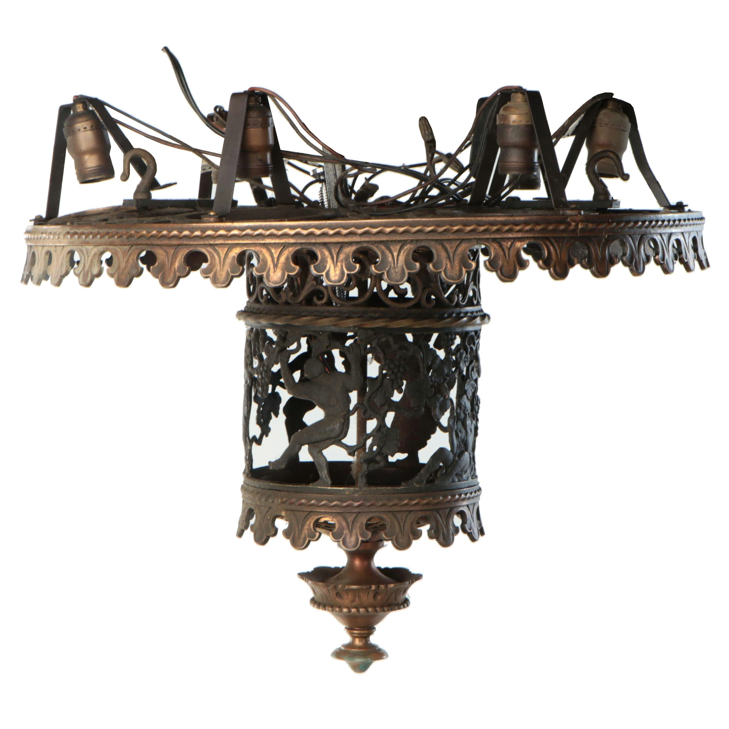 Beaux Arts Openwork Bachanalia Pendant Light with Polychrome Accents