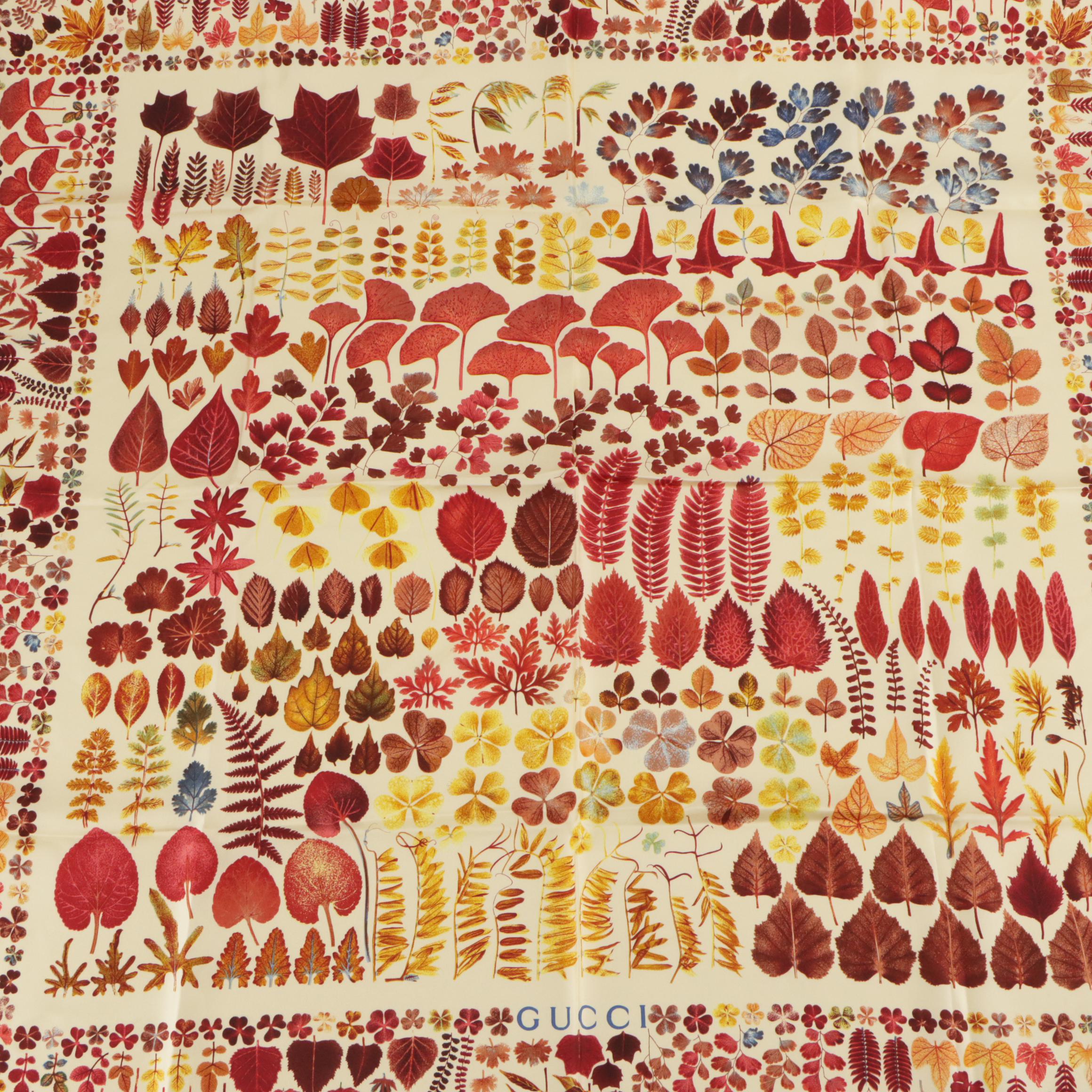 Gucci Foliate Print Silk Twill Scarf