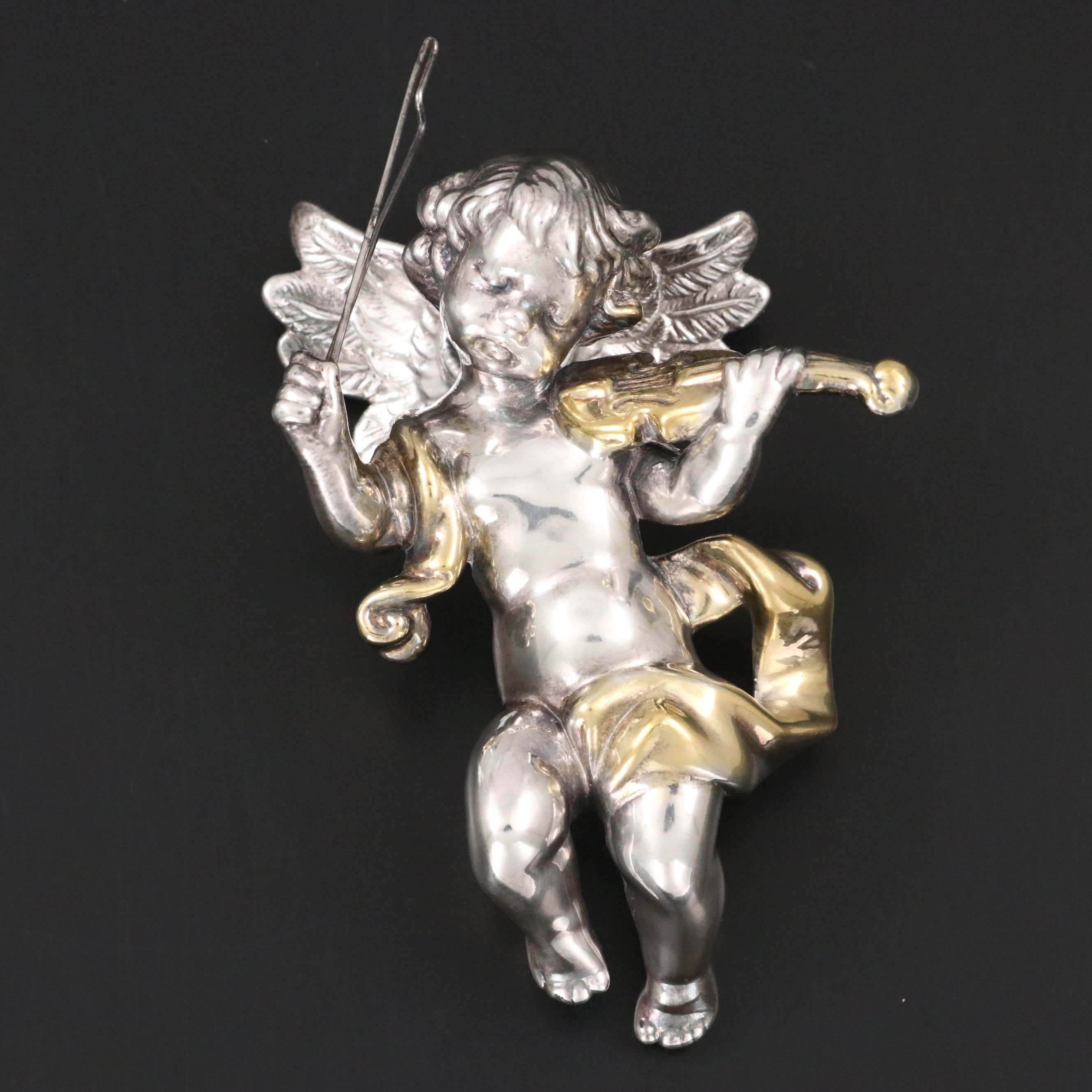 J. Reed Sterling Silver Electroplate Cherub Playing Violin Brooch