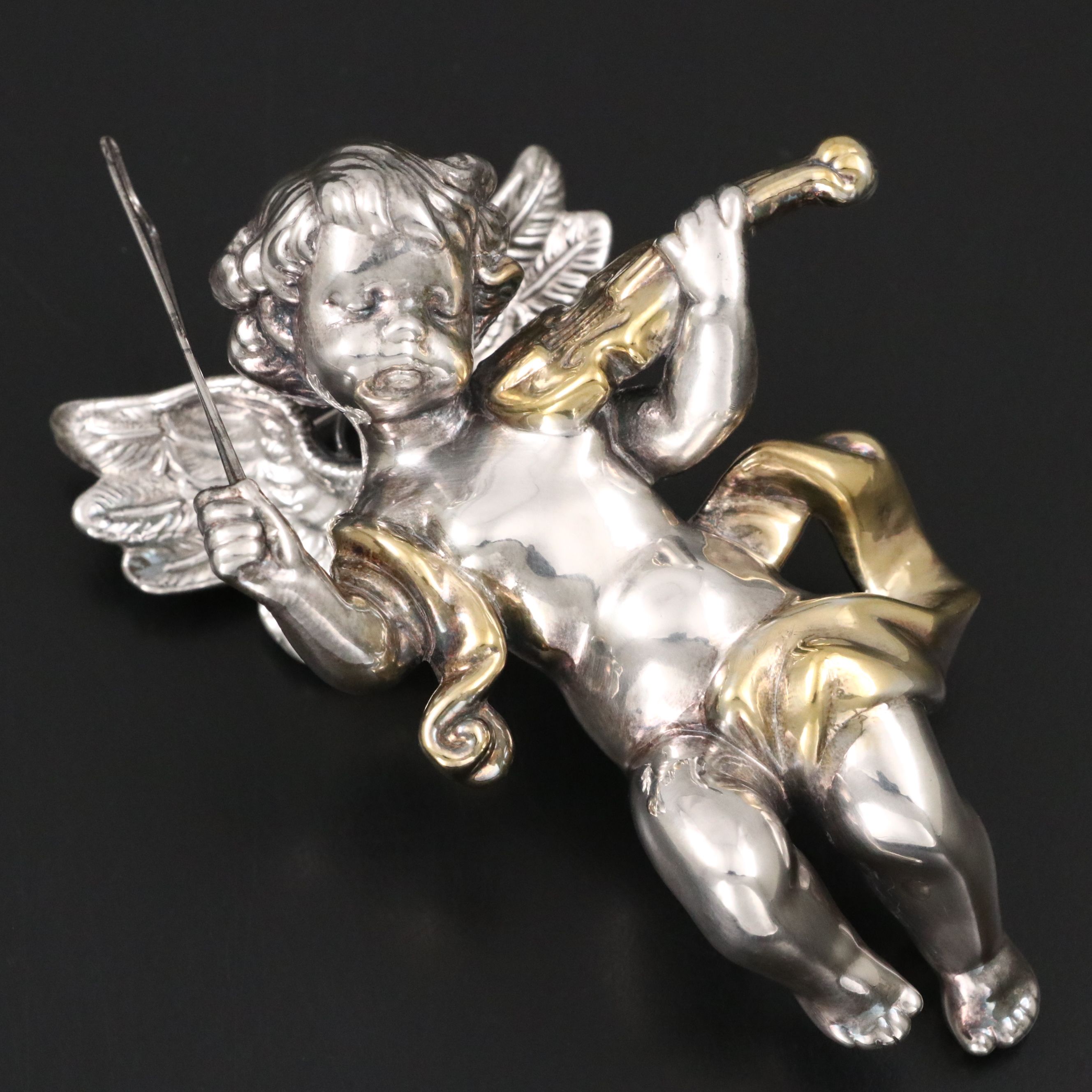 J. Reed Sterling Silver Electroplate Cherub Playing Violin Brooch